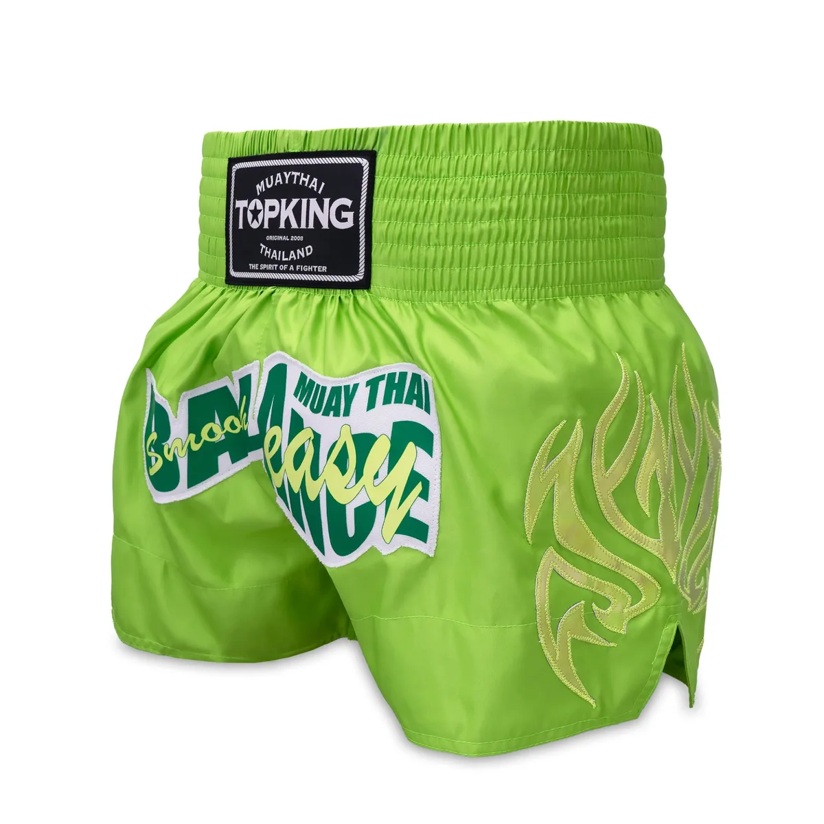 TOPKING THAI BOXING SHORTS GREEN 253 – изглед отпред на зелени шорти за муай тай