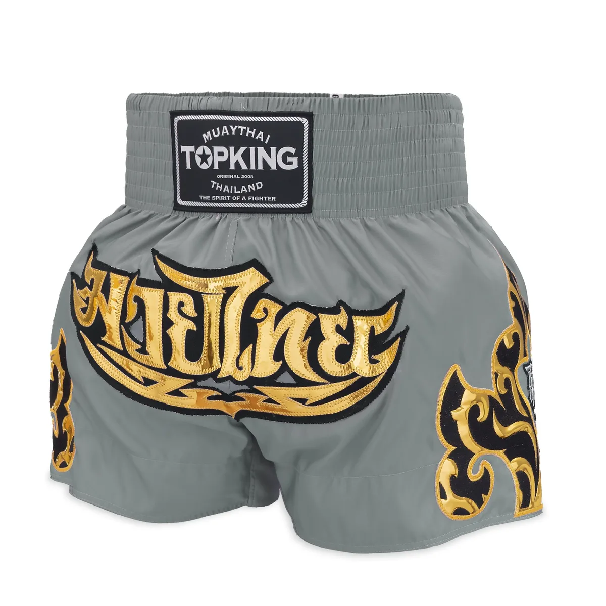Сиви шорти за муай тай Top King Grey 228, показани отпред на бял фон