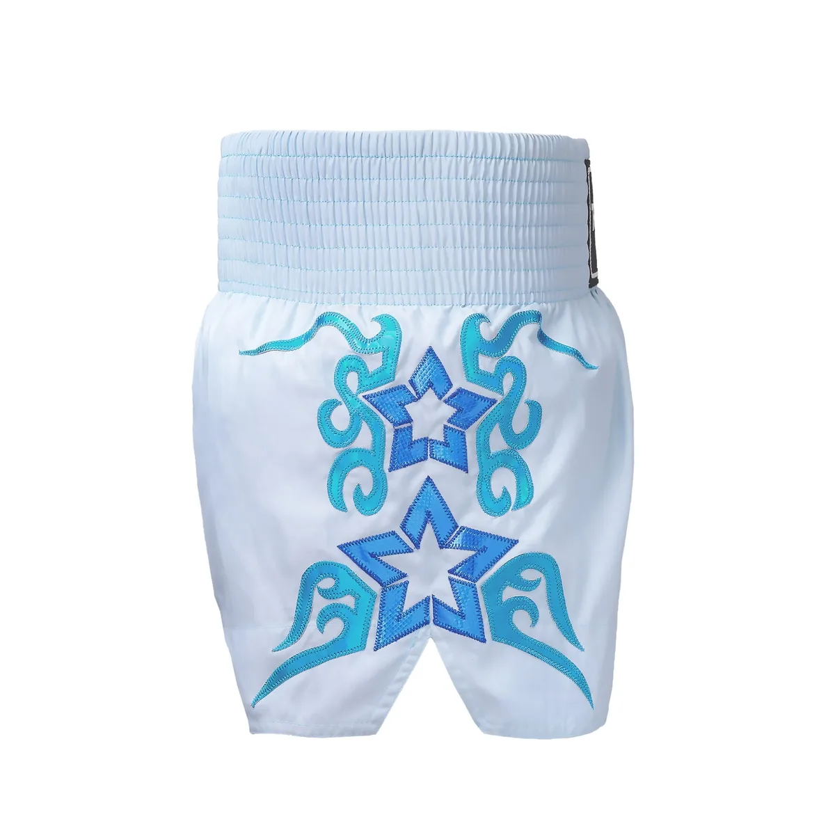 Шорти за муай тай Top King Light Blue 256, изглед отстрани, показващ кройката