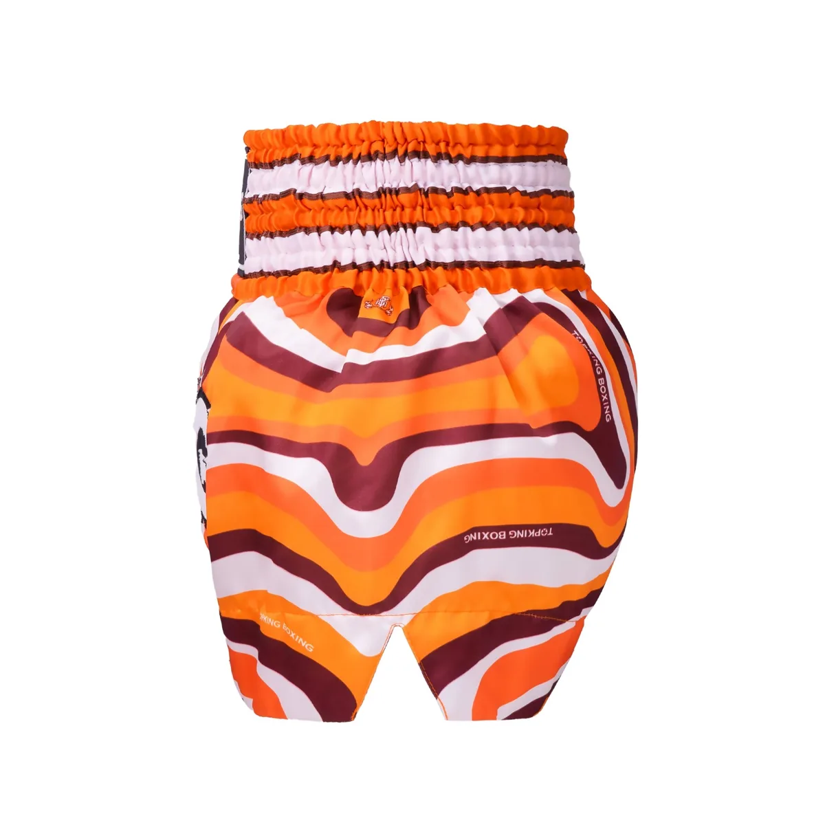 Оранжеви шорти за муай тай Top King Thai Boxing Shorts Orange 251, страничен изглед с разцепен дизайн