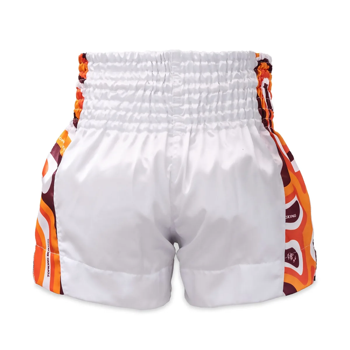 Оранжеви шорти Top King Thai Boxing Shorts Orange 261, показани отзад, акцентиращи върху цялостния вид.