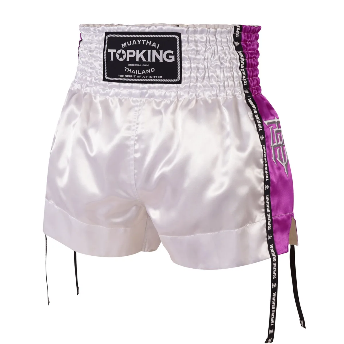 Лилави шорти Top King Thai Boxing Shorts Purple 201, изработени от Тайланд, показани отпред.