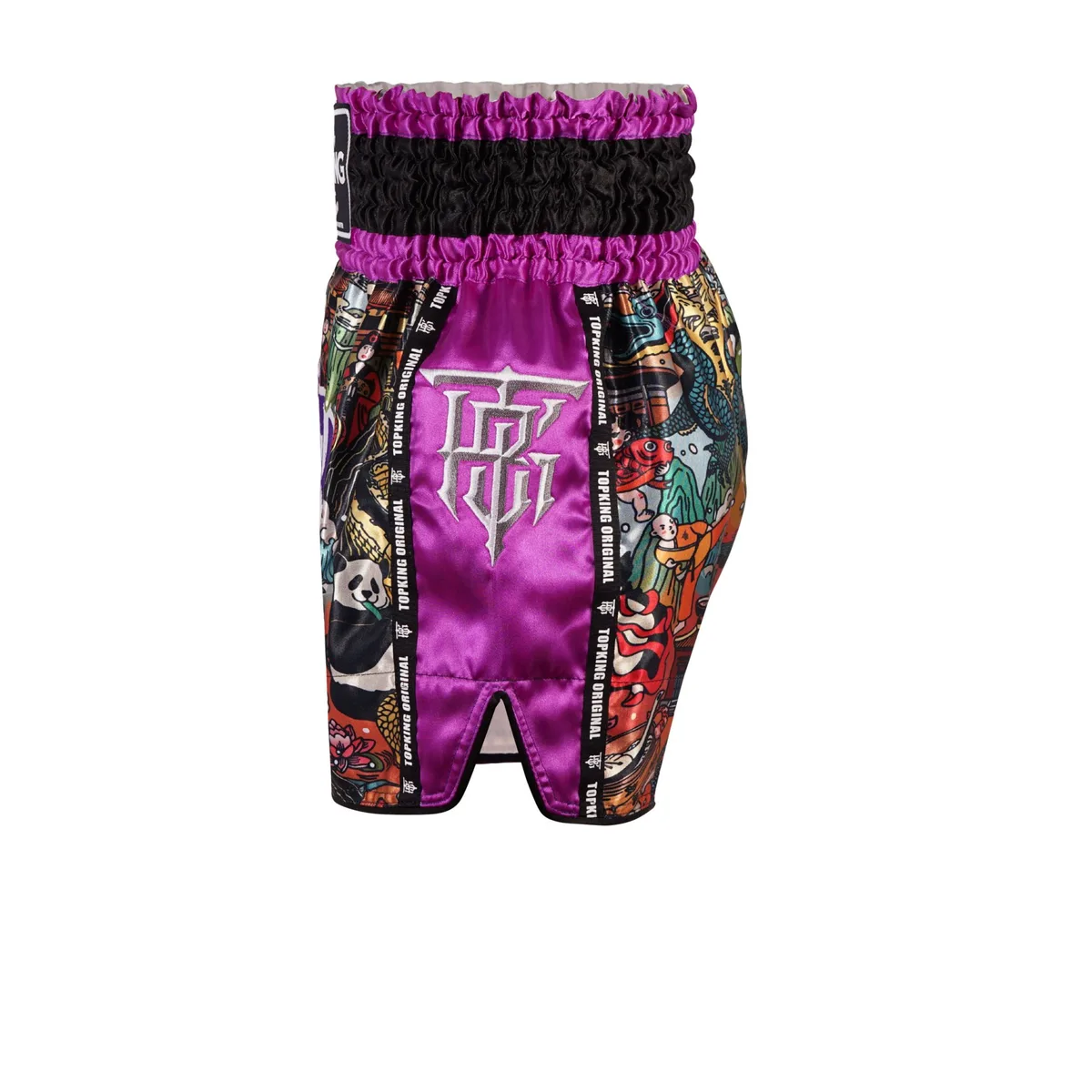 Детайлна снимка на лилавите шорти Top King Purple 226, показваща шевовете и текстурата на материята
