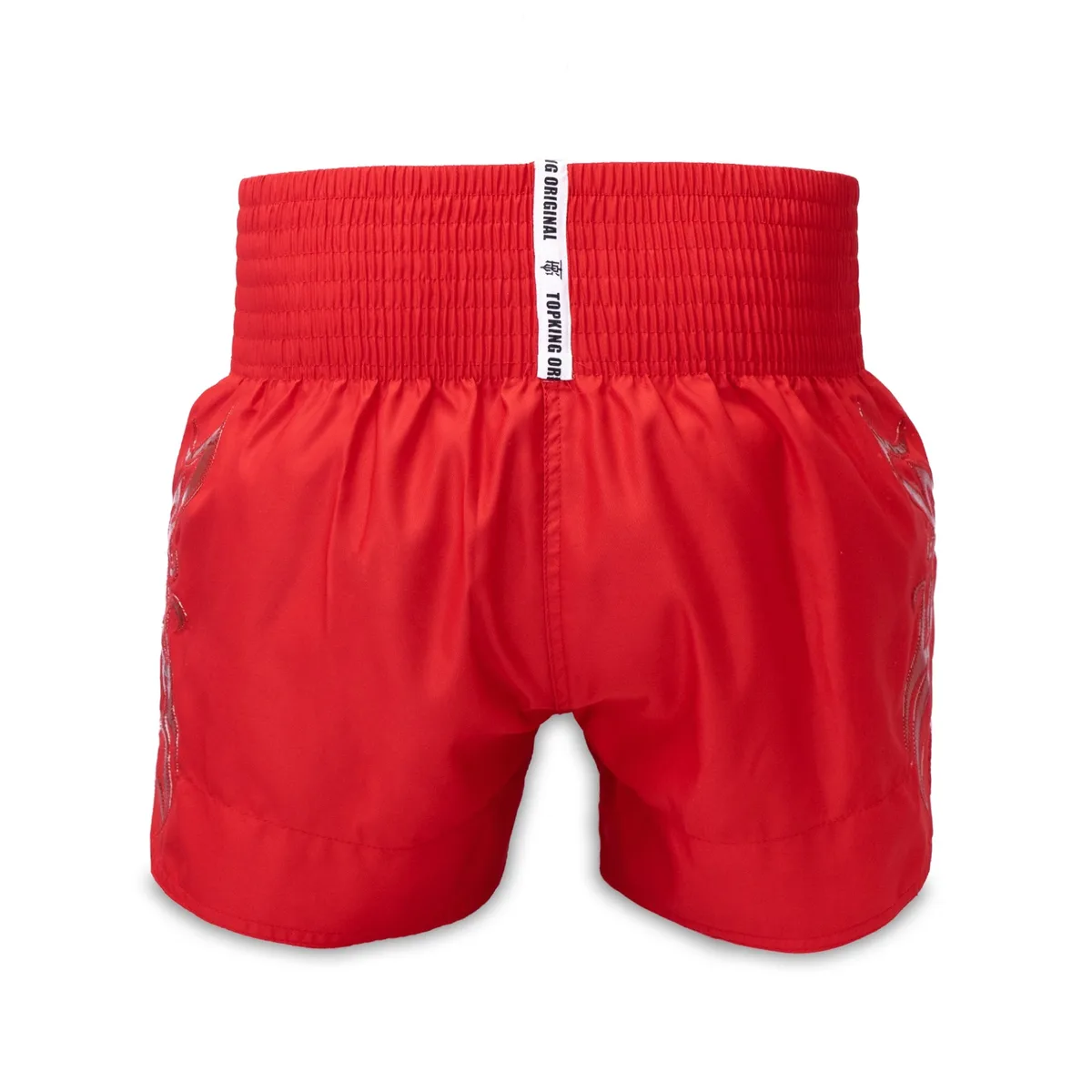 Изглед отзад на червени шорти за муай тай Top King RED 255