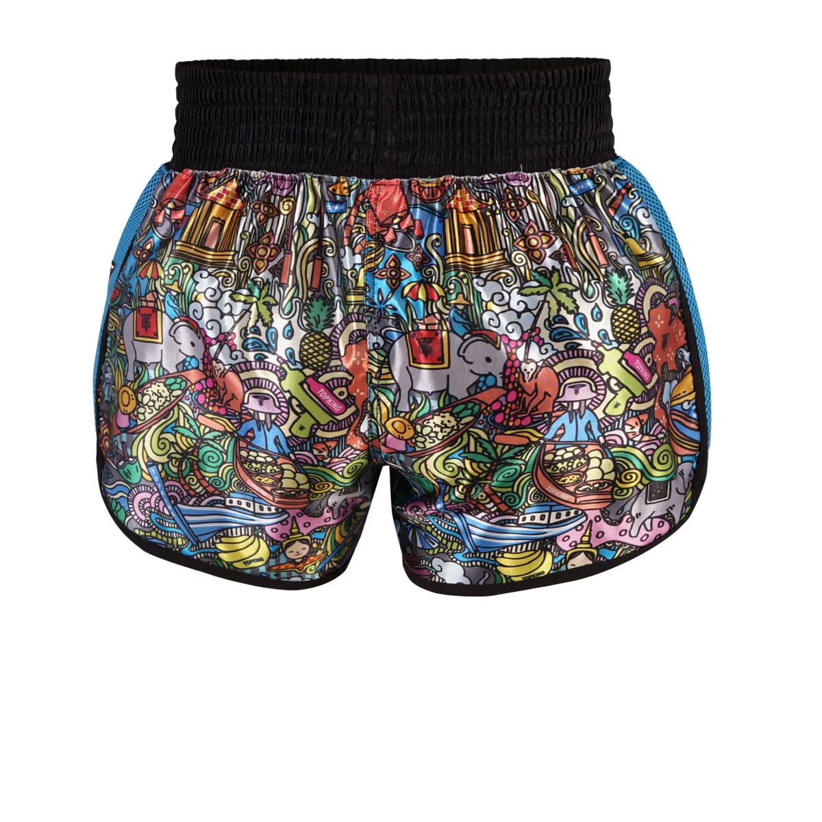 Заден изглед на небесносините шорти Top King Thai Boxing Shorts, демонстриращ цялостния дизайн.