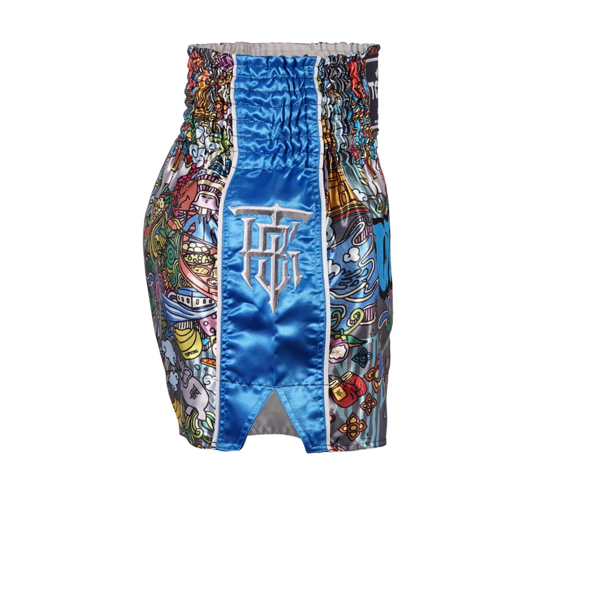 Шорти Top King Thai Boxing Sky Blue 225, страничен изглед, показващ кройката
