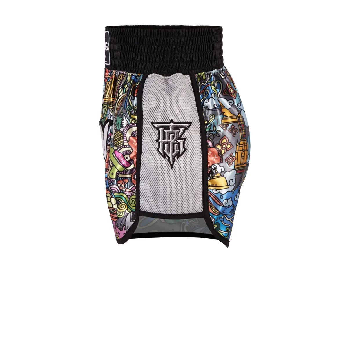 Детайлен изглед на еластичния колан на шортите Top King Thai Boxing Shorts White 224