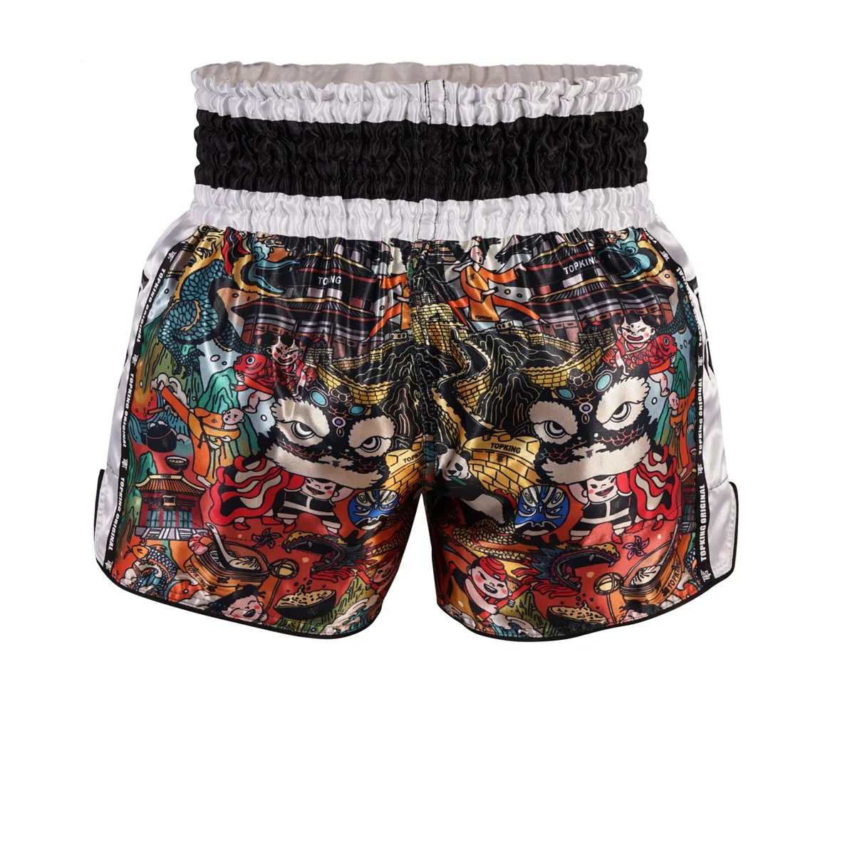 Заден изглед на бели шорти Top King Thai Boxing Shorts White 226, показващ изчистения дизайн.