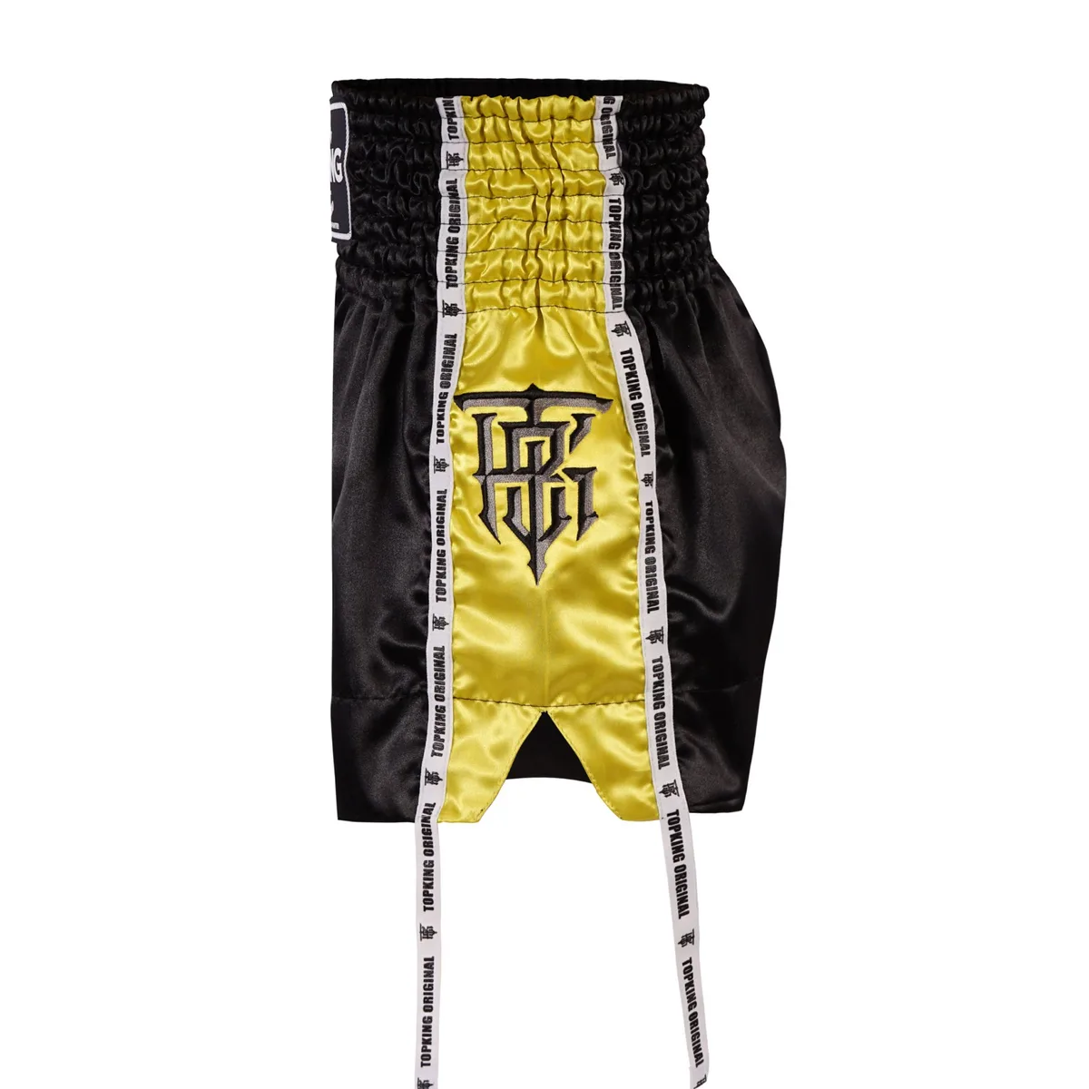 Детайлен изглед на ластика и шевовете на жълти шорти Top King Yellow 202