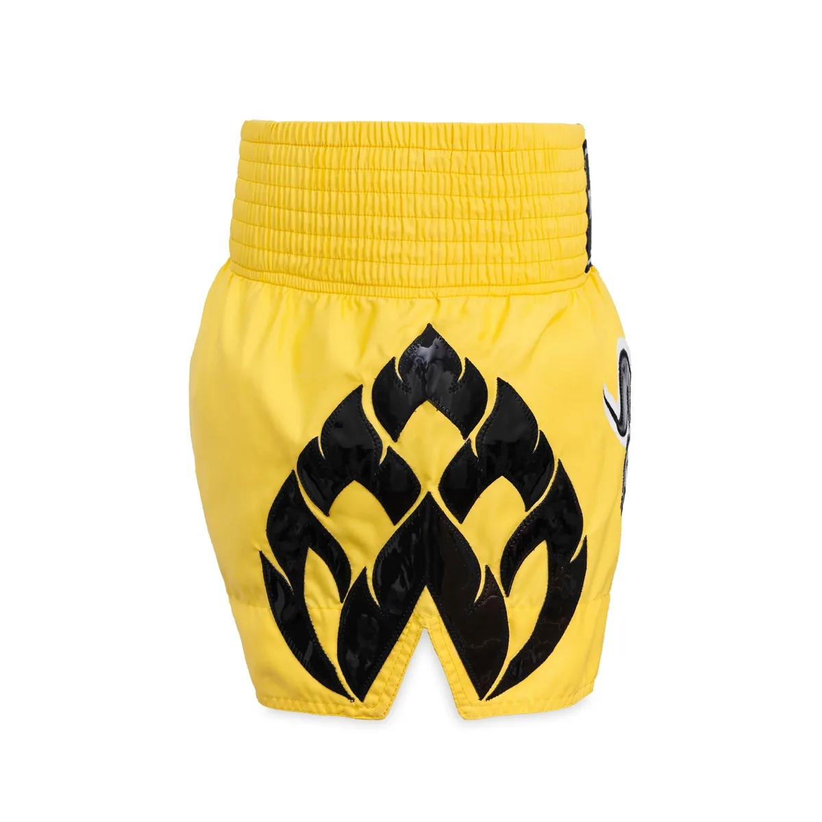 Детайлен изглед на жълти шорти Top King Yellow 260 с логото на марката