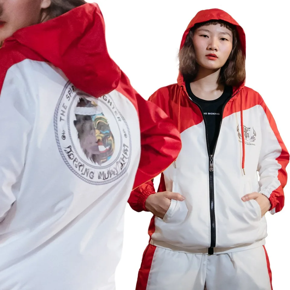 Спортен екип TOPKING WHITE RED TRACK SUITS, бял с червени акценти, показан отпред