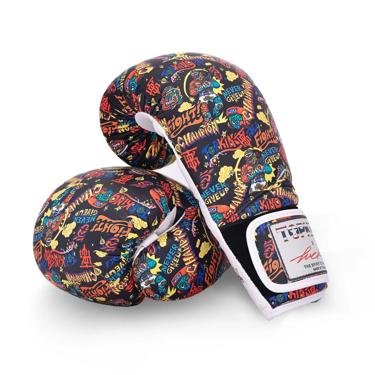 Страничен изглед на боксови ръкавици Top King X Puck 01 Black, акцентиращ върху формата и пълнежа.