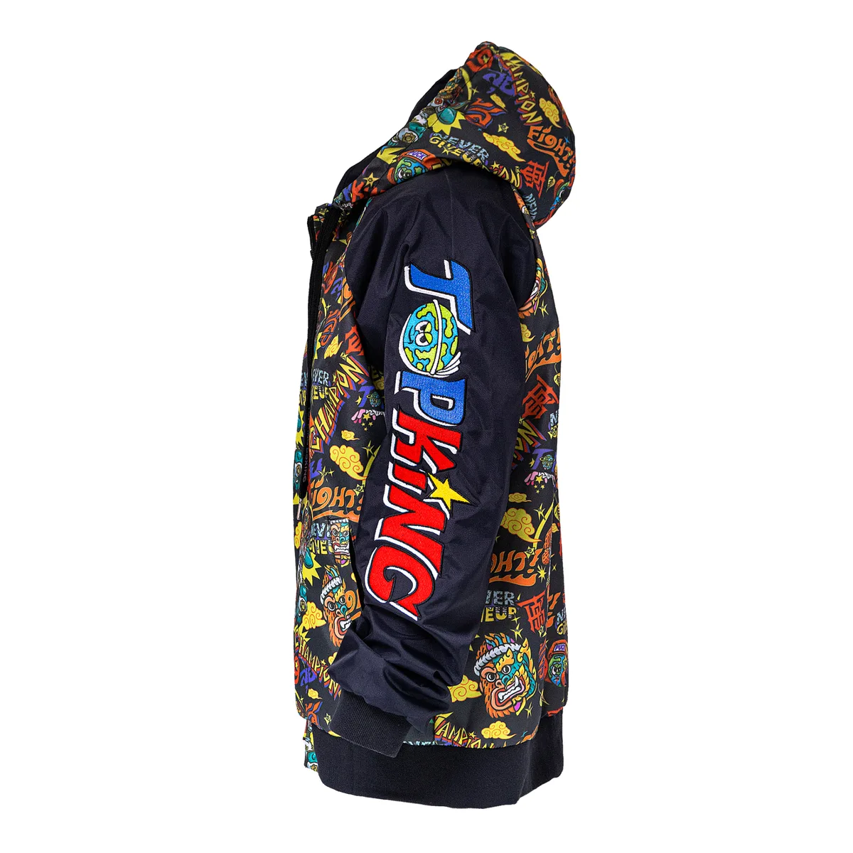 Текстура на материята на TOPKING X PUCK JACKETS, подчертаваща качеството на изработка.
