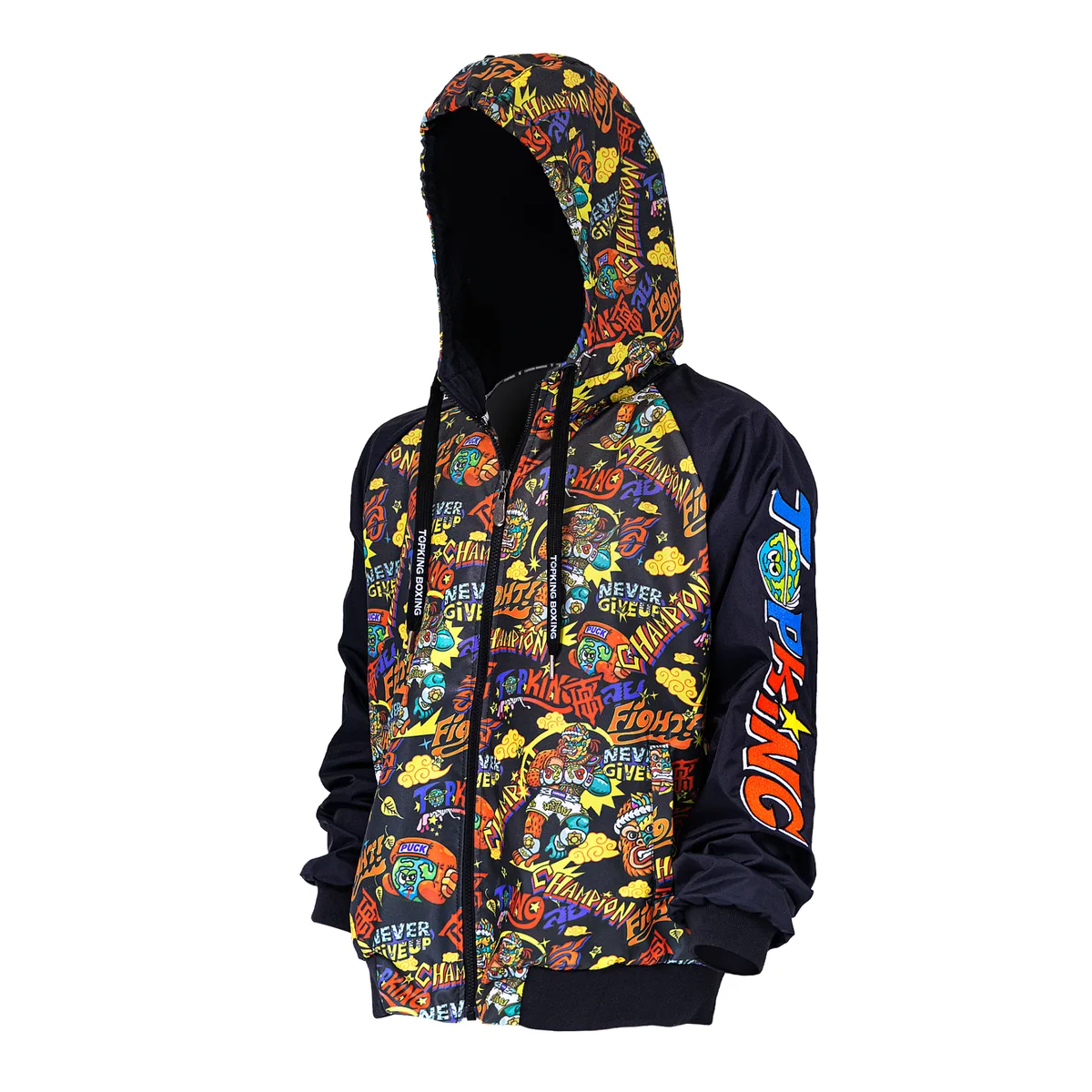 Страничен изглед на суитшърта TOPKING X PUCK JACKETS, показващ ергономичната кройка.