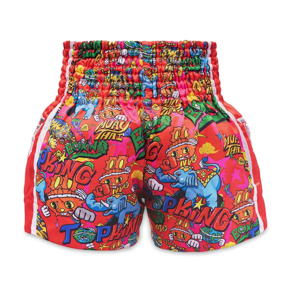 Заден изглед на червените шорти TOPKING X PUCK THAI BOXING SHORTS 01 RED