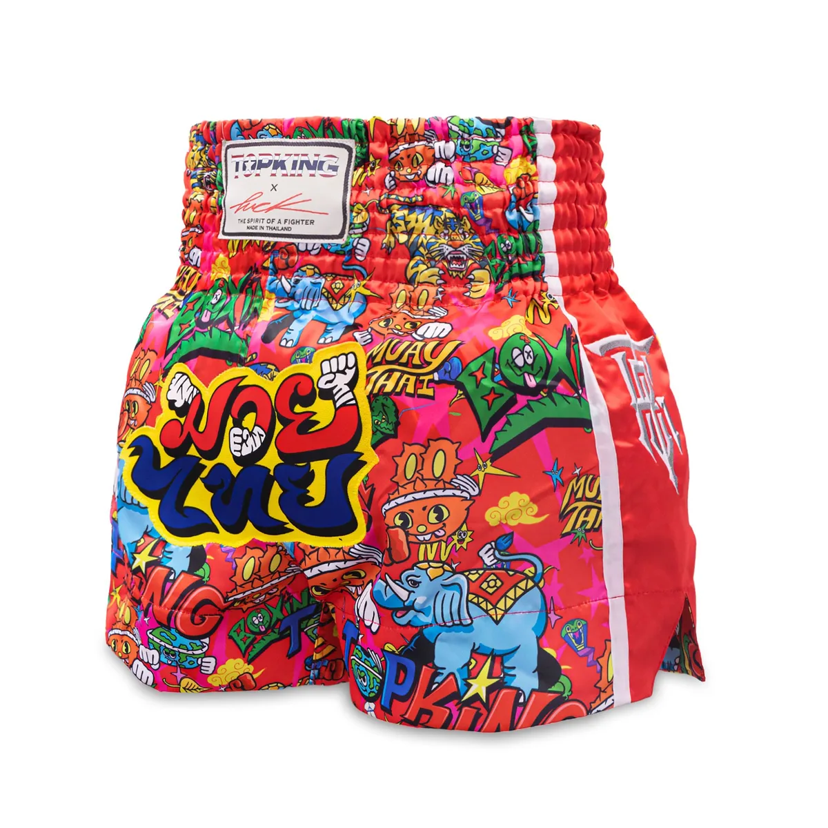 Червени шорти TOPKING X PUCK THAI BOXING SHORTS 01 RED, изложени фронтално
