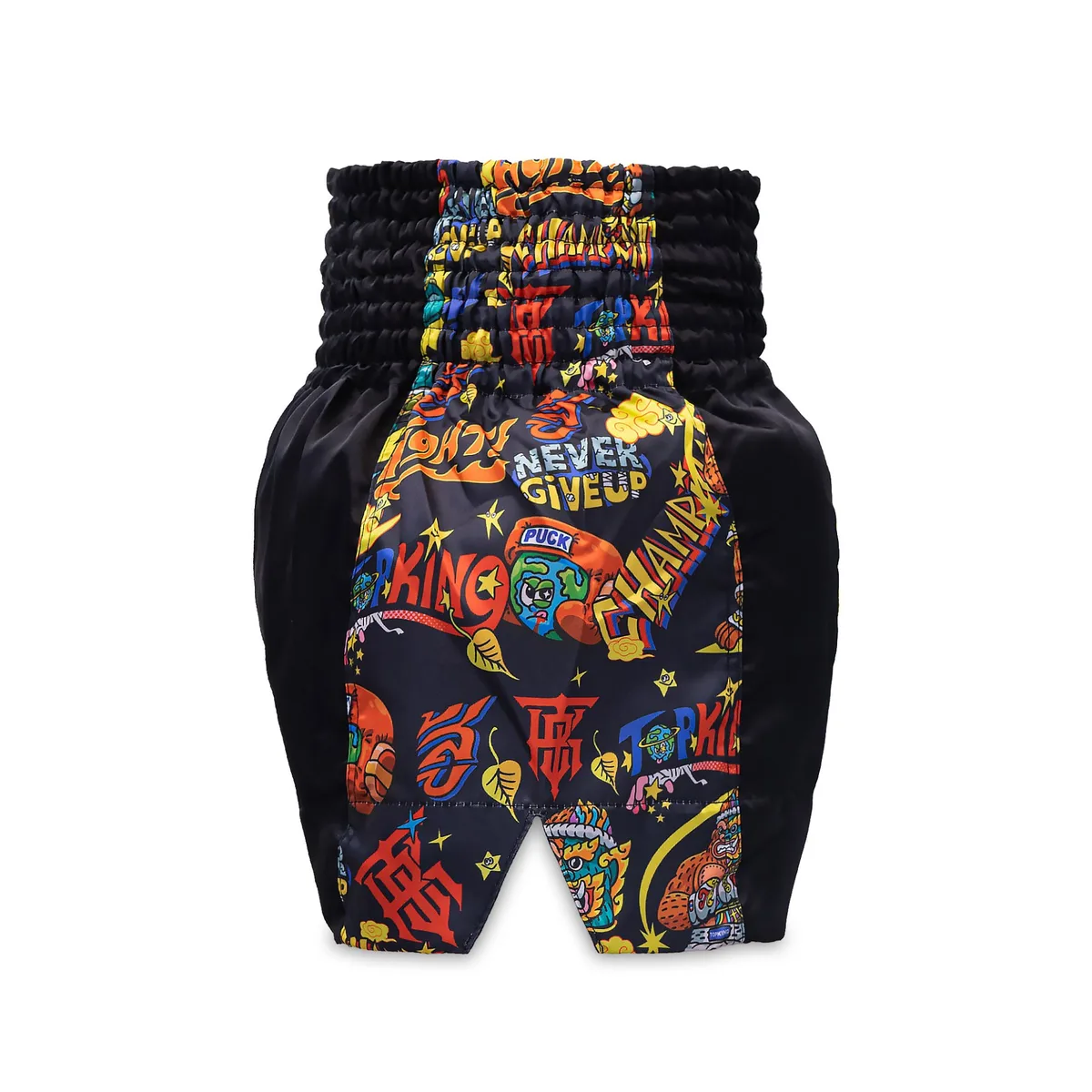 TOPKING X PUCK THAI BOXING SHORTS 02 BLACK - страничен изглед с цепки