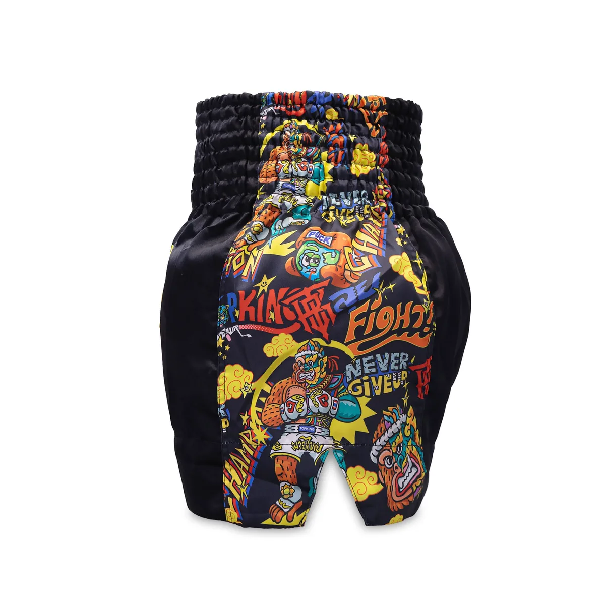 TOPKING X PUCK THAI BOXING SHORTS 02 BLACK - детайл на талията и логото