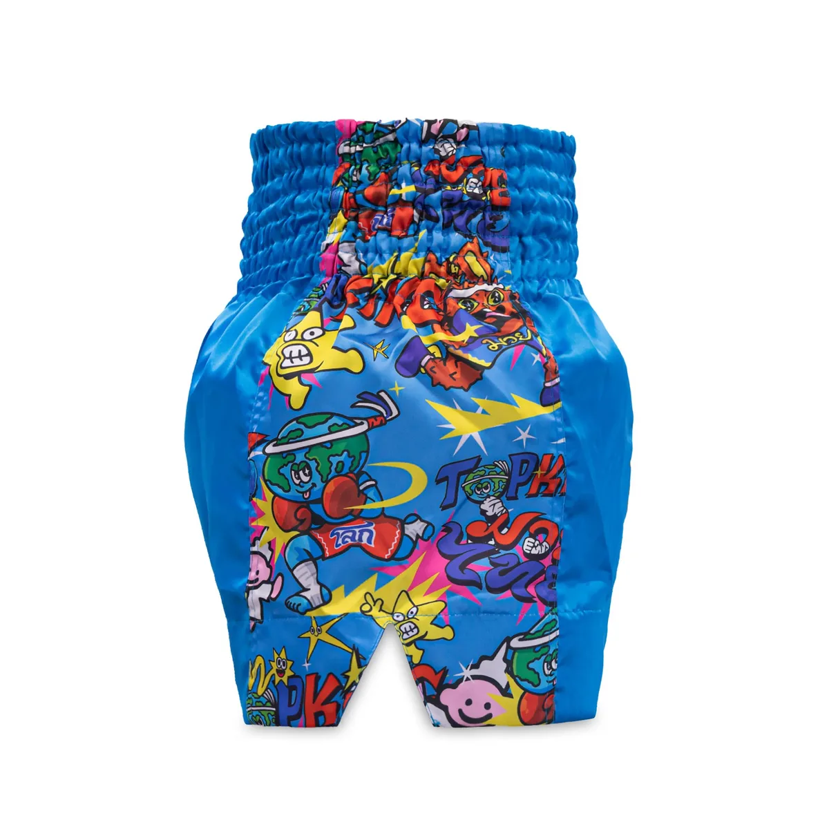 Небесносини шорти TOPKING X PUCK THAI BOXING SHORTS 02, изглед отстрани с високите цепки