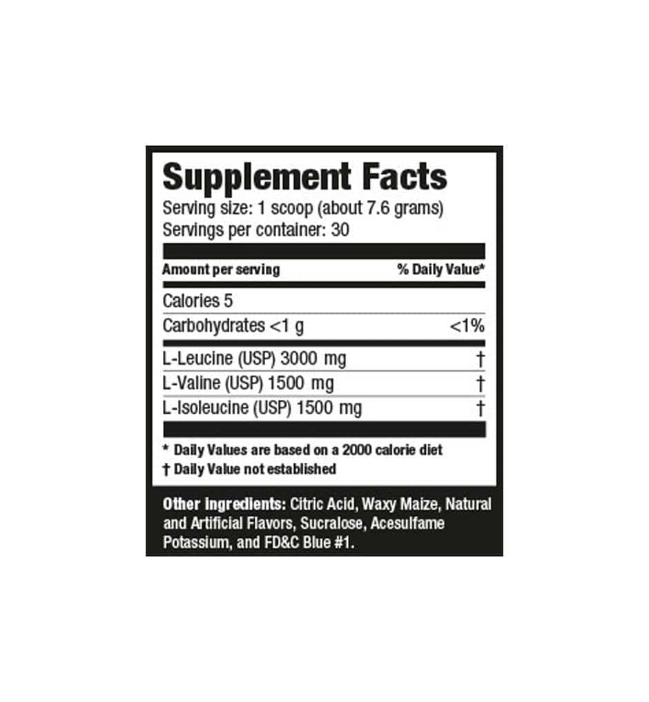 Ultimate Nutrition BCAA 12,000 Powder 228 гр. - хранителна таблица