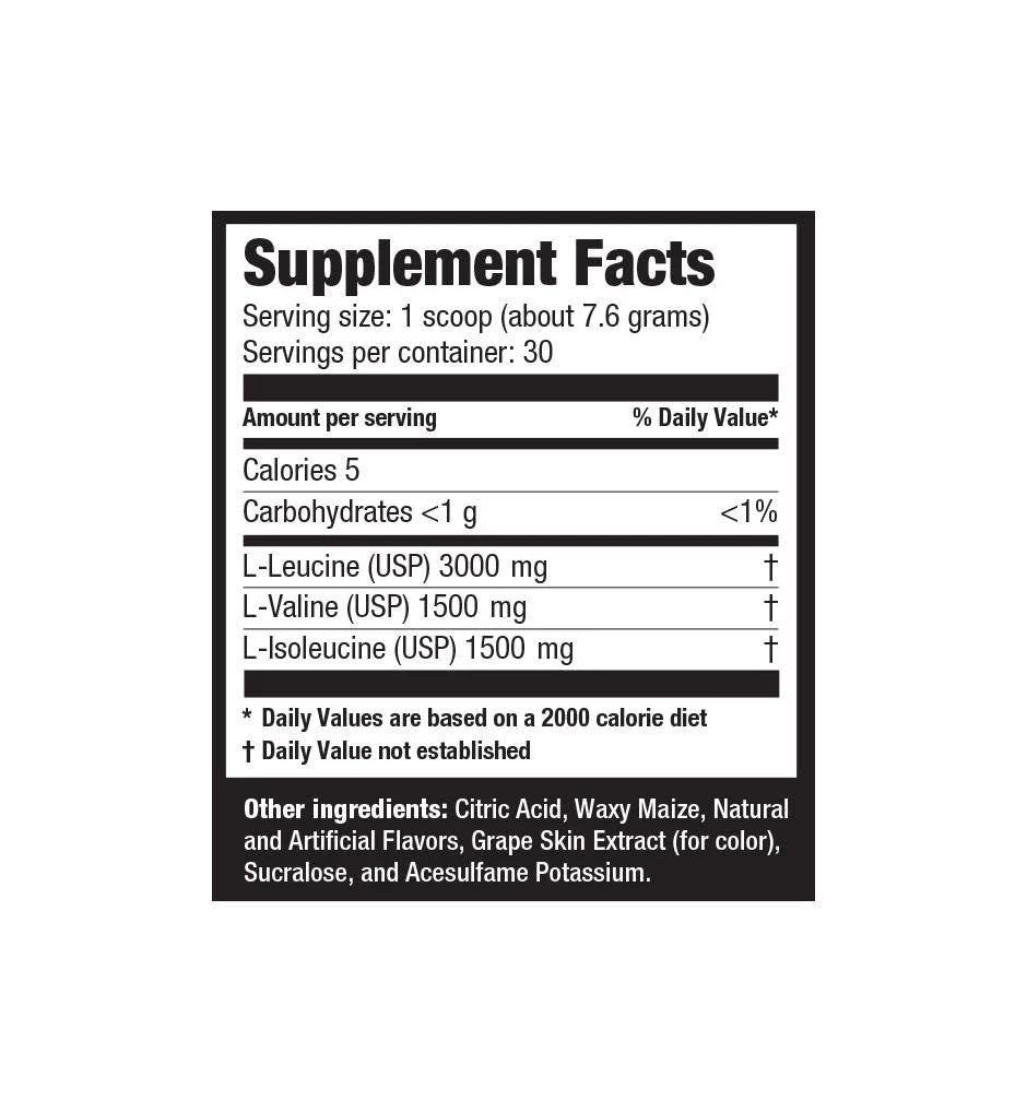 Ultimate Nutrition BCAA 12,000 Powder 228 гр. - хранителна таблица, аромат Грозде