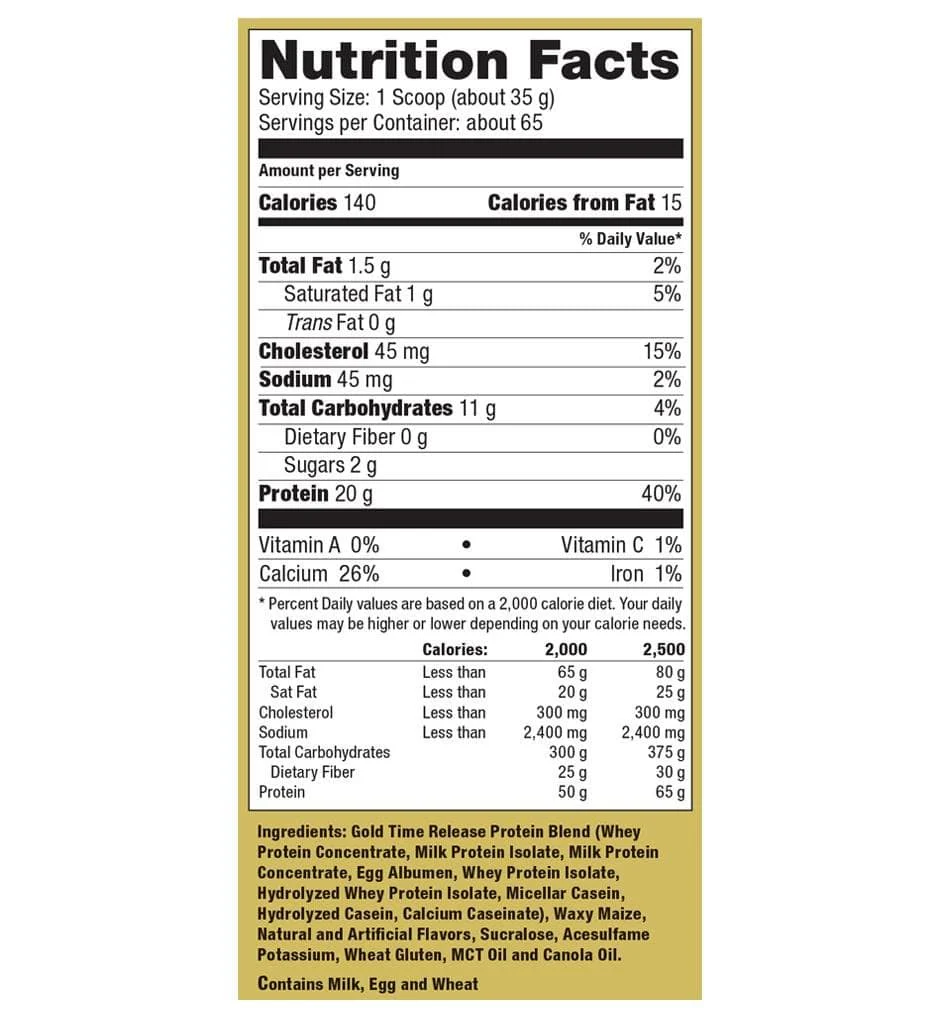 Syntho Gold Ultimate Nutrition 2270 грама, хранителна таблица за ванилов вкус