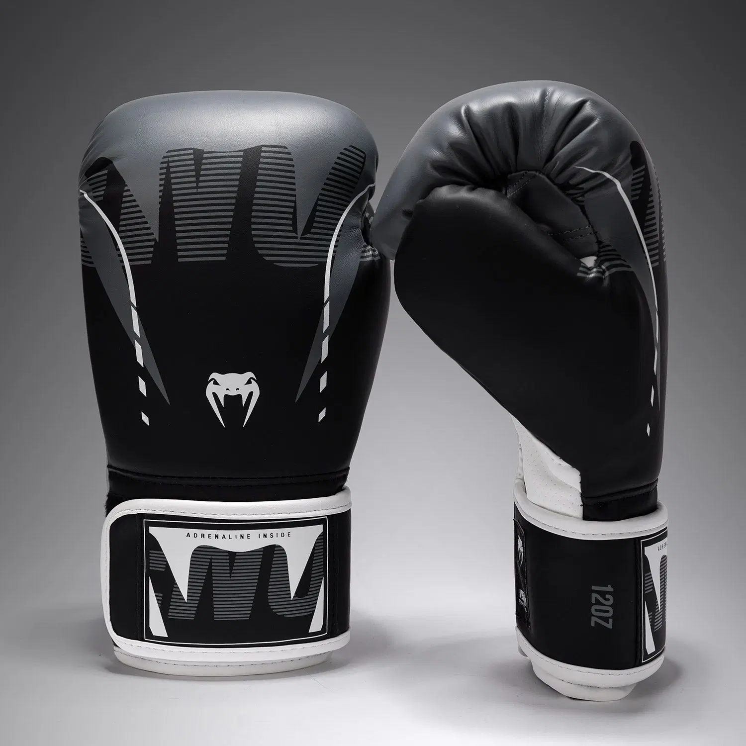 Venum Adrenaline Boxing Gloves - Black/Silver Grey преден изглед