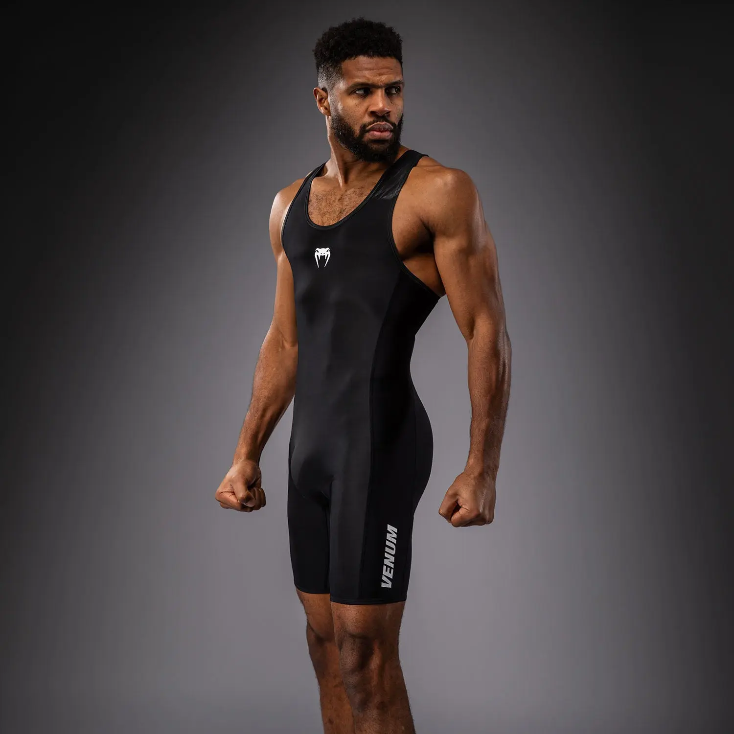 Борцово Трико - Venum Challenger Men's Wrestling Singlet - Black, тристранен изглед