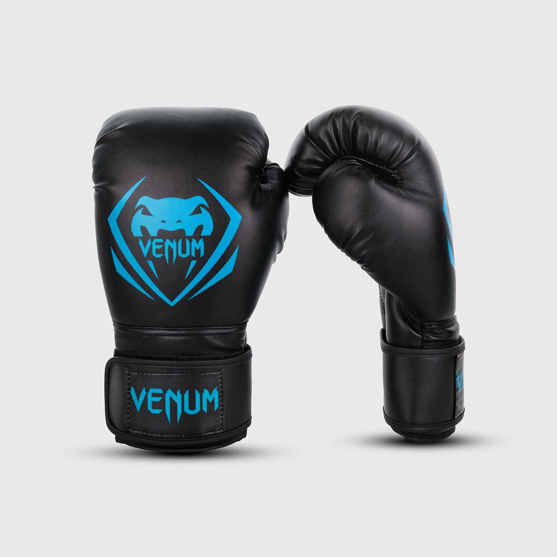 Venum Contender Boxing Gloves - Black/Cyan, преден изглед