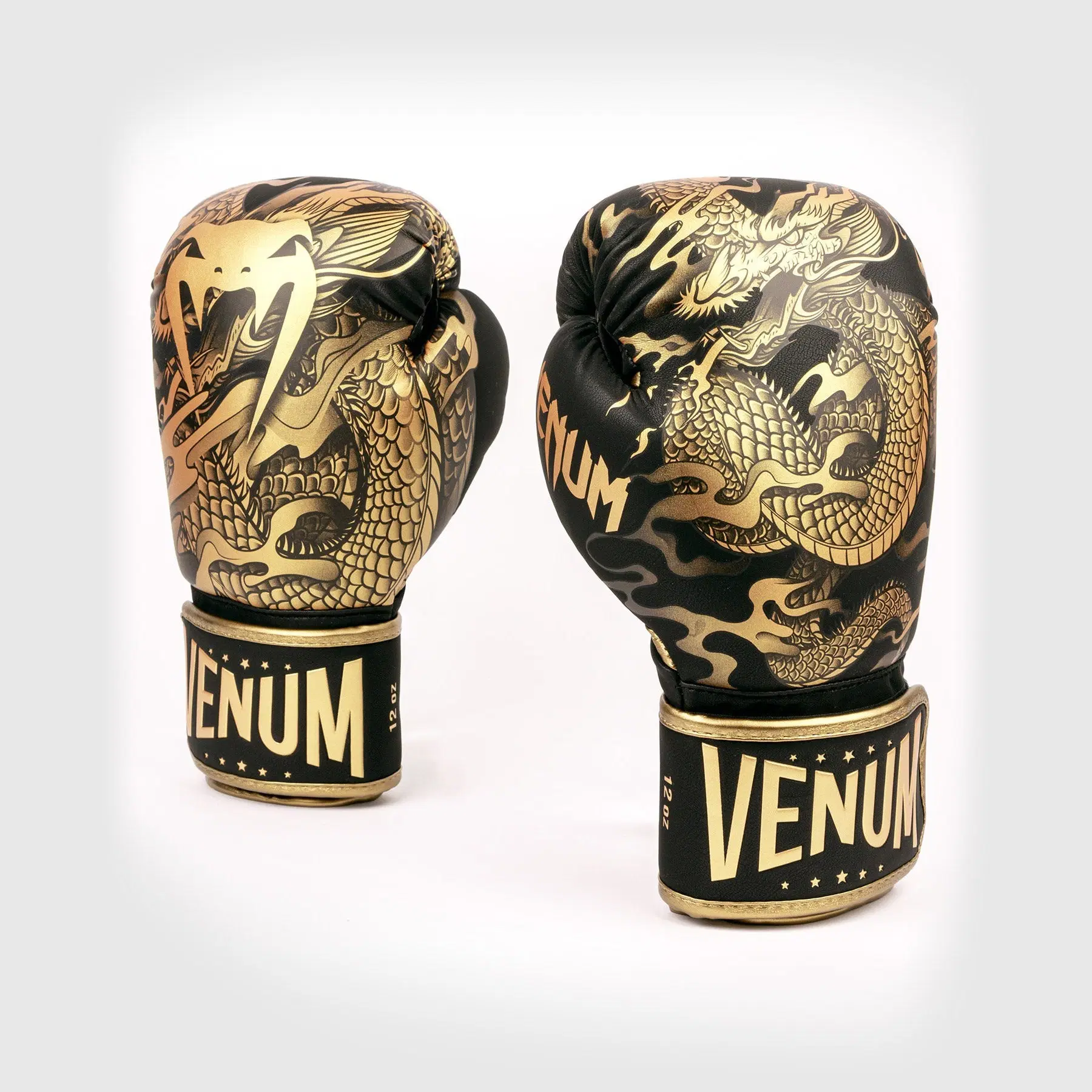 Venum Dragon's Flight Boxing Gloves - Black/Bronze преден изглед
