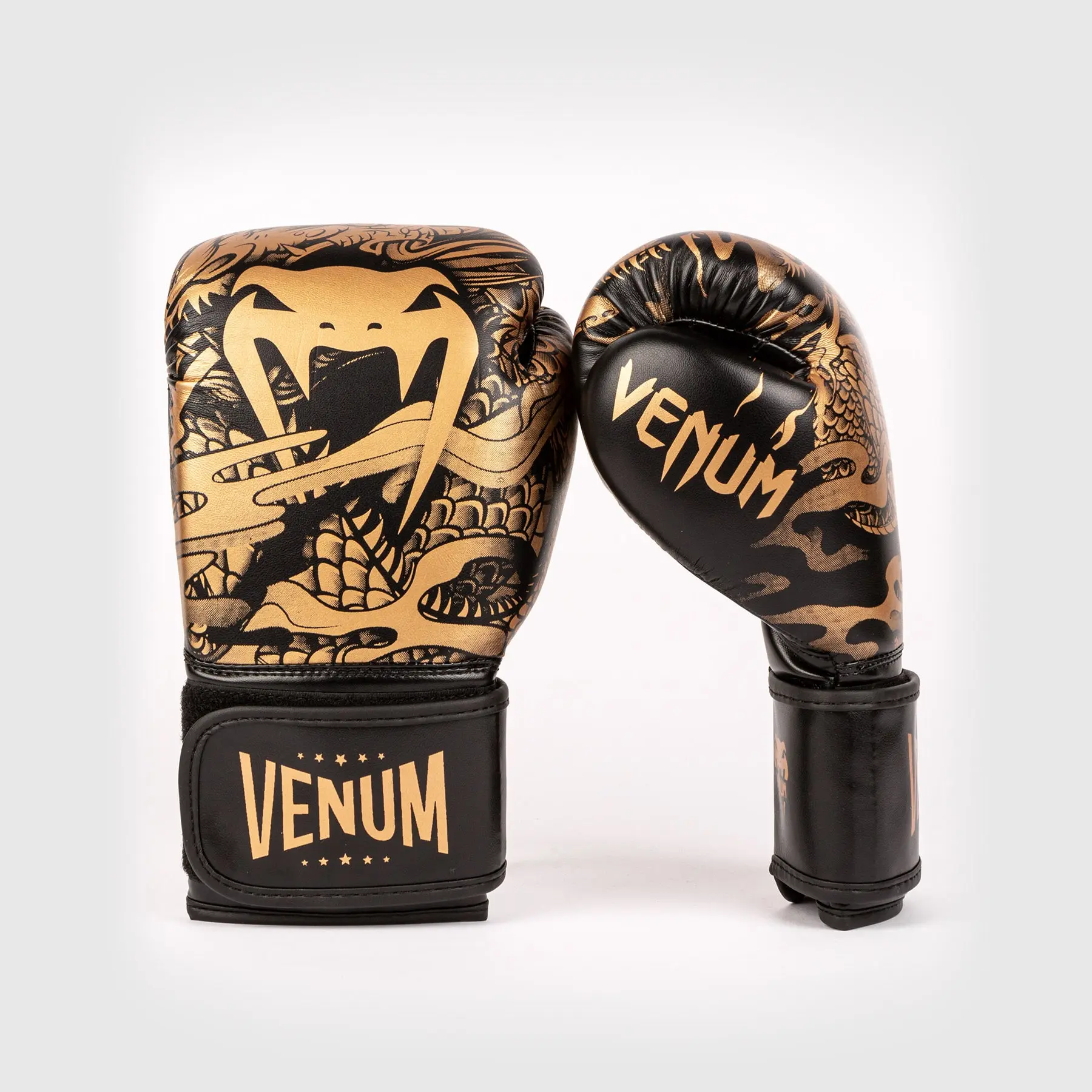 Venum Dragon's Flight Boxing Gloves - For Kids - Black/Bronze преден изглед лява ръкавица