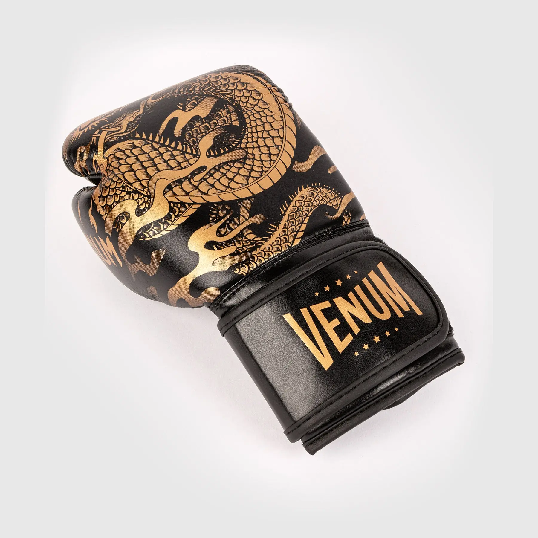 Venum Dragon's Flight Boxing Gloves - For Kids - Black/Bronze страничен изглед дясна ръкавица