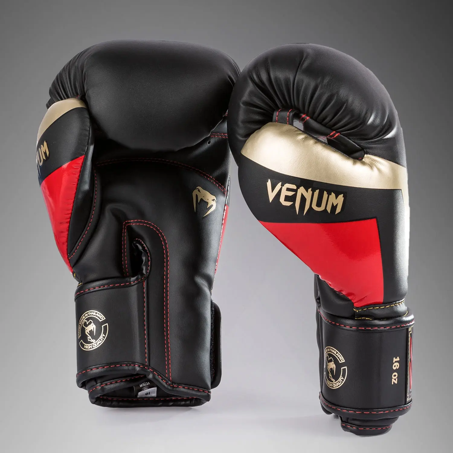 Venum Elite Boxing Gloves - Black/Gold/Red отгоре