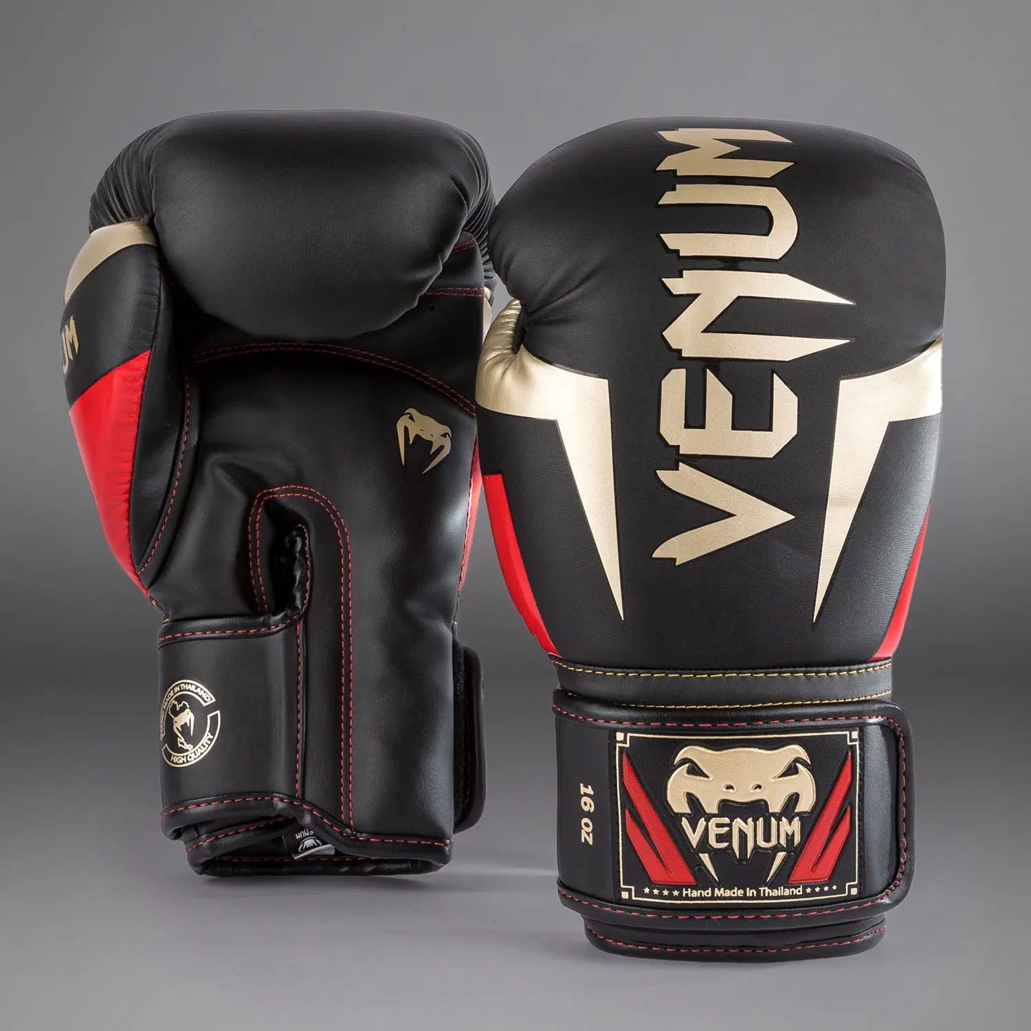 Venum Elite Boxing Gloves - Black/Gold/Red