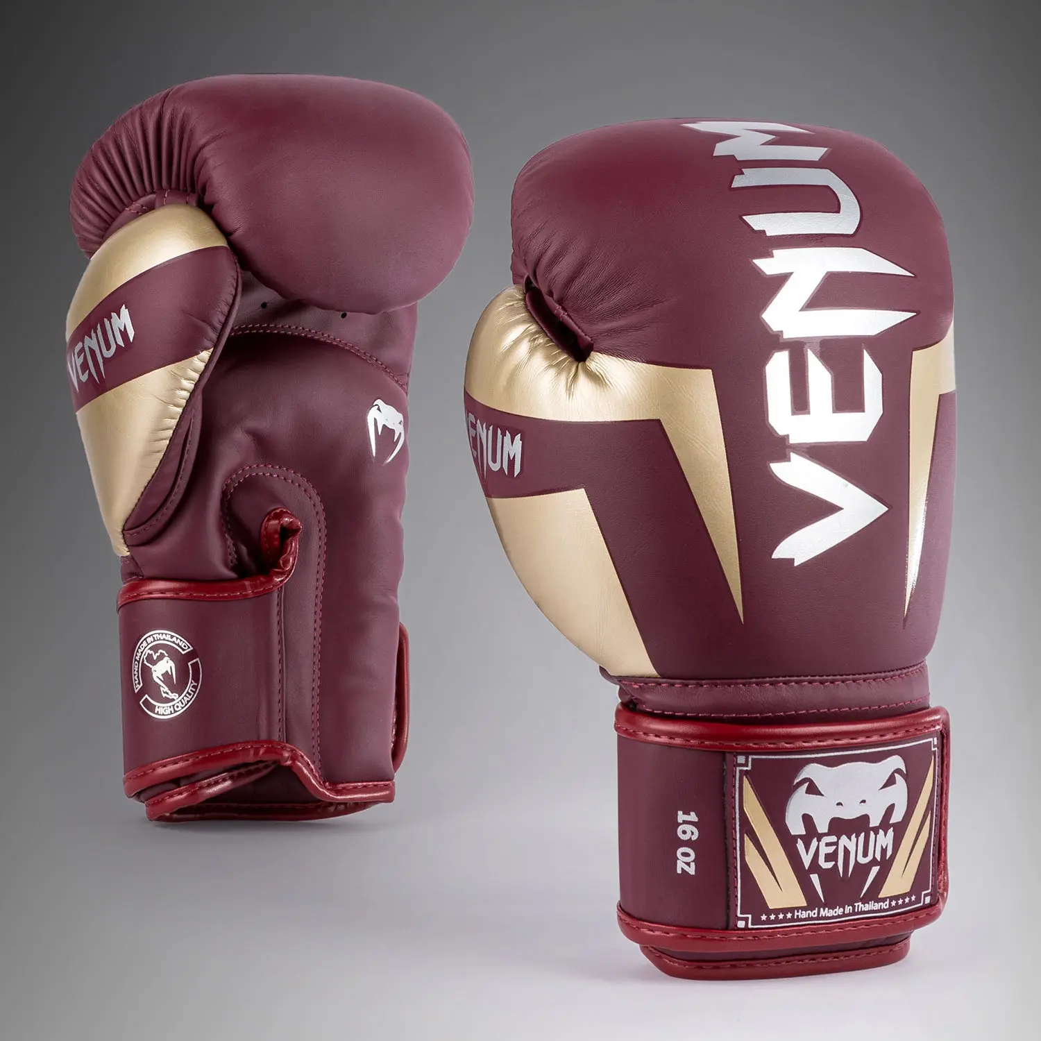 Venum Elite Boxing Gloves - Burgundy/Gold страничен изглед