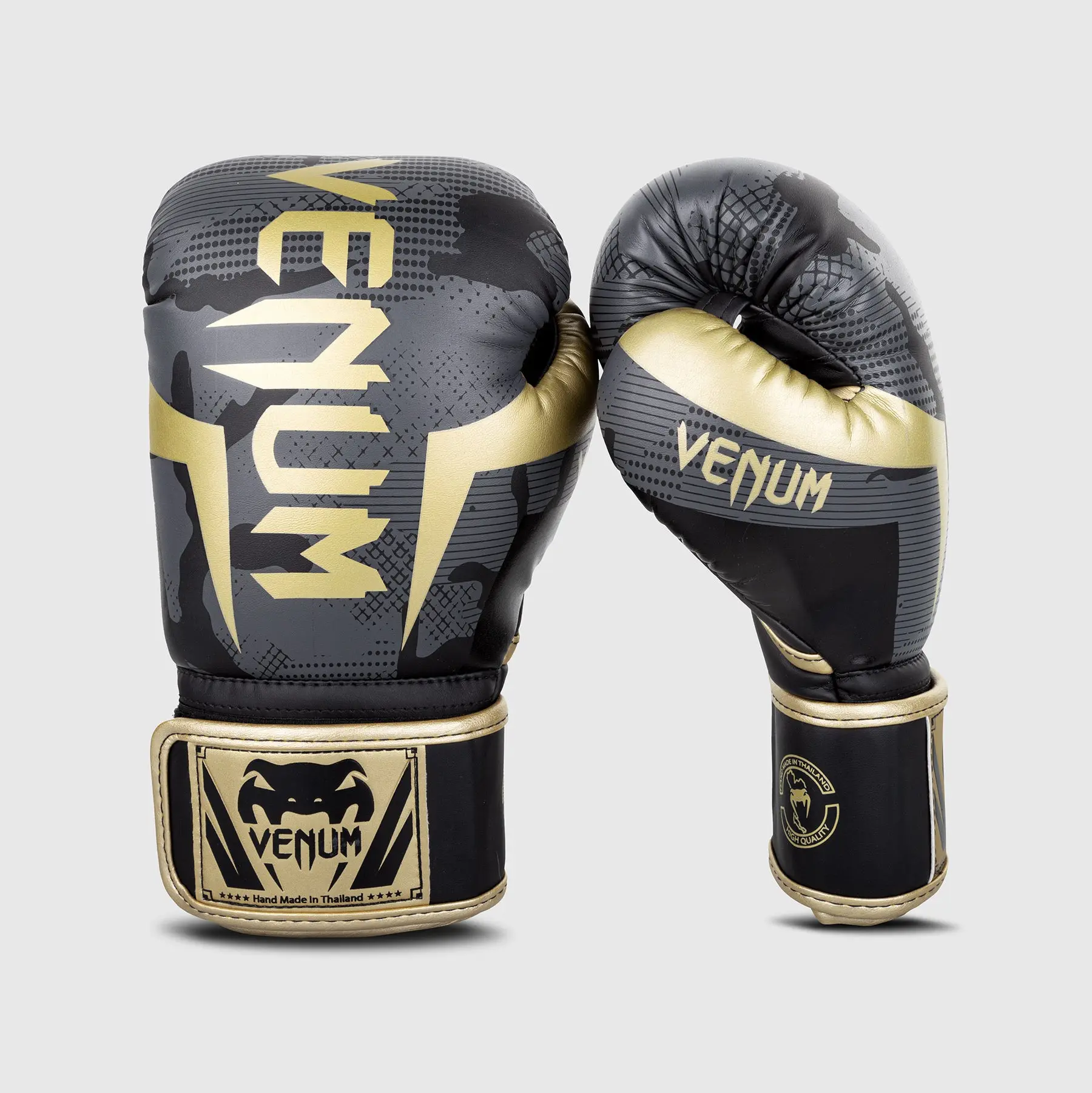 Venum Elite Boxing Gloves - Camo/Gold страничен изглед