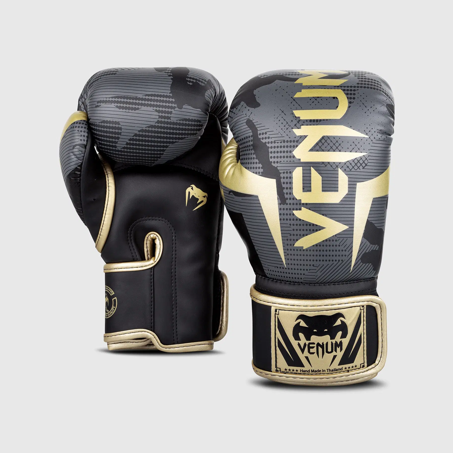 Venum Elite Boxing Gloves - Camo/Gold преден изглед