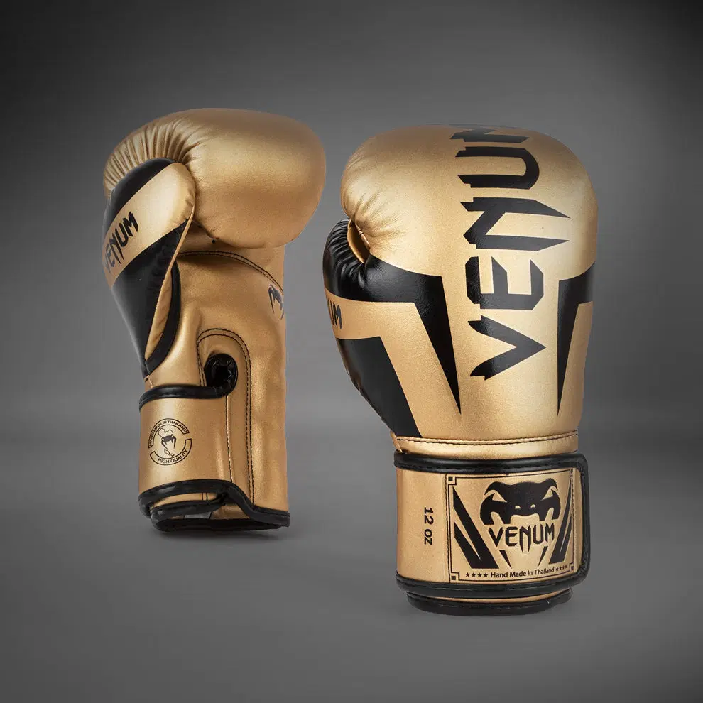 Venum Elite Boxing Gloves - Gold/Black преден изглед
