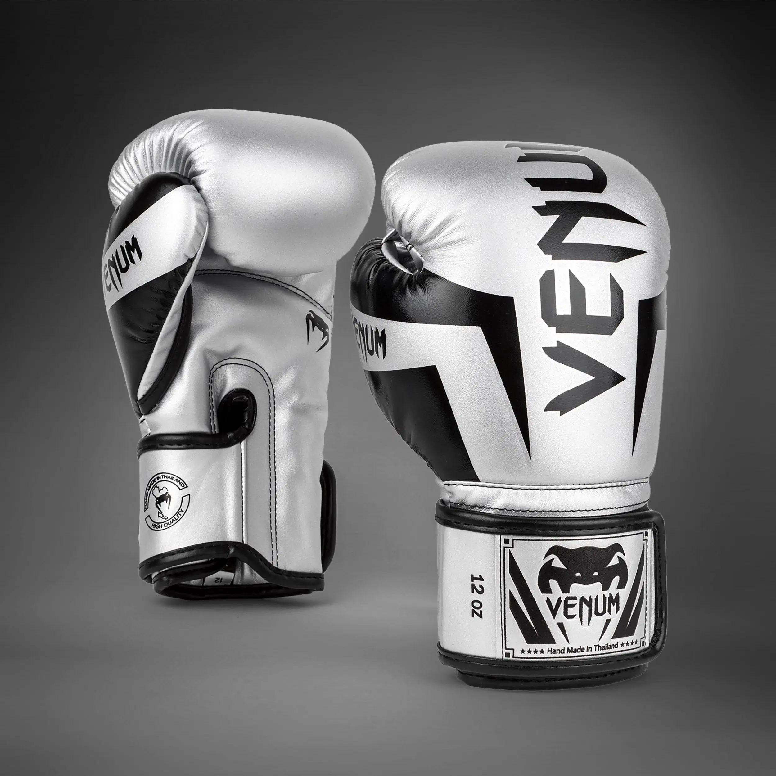 Venum Elite Boxing Gloves - Silver/Black преден изглед