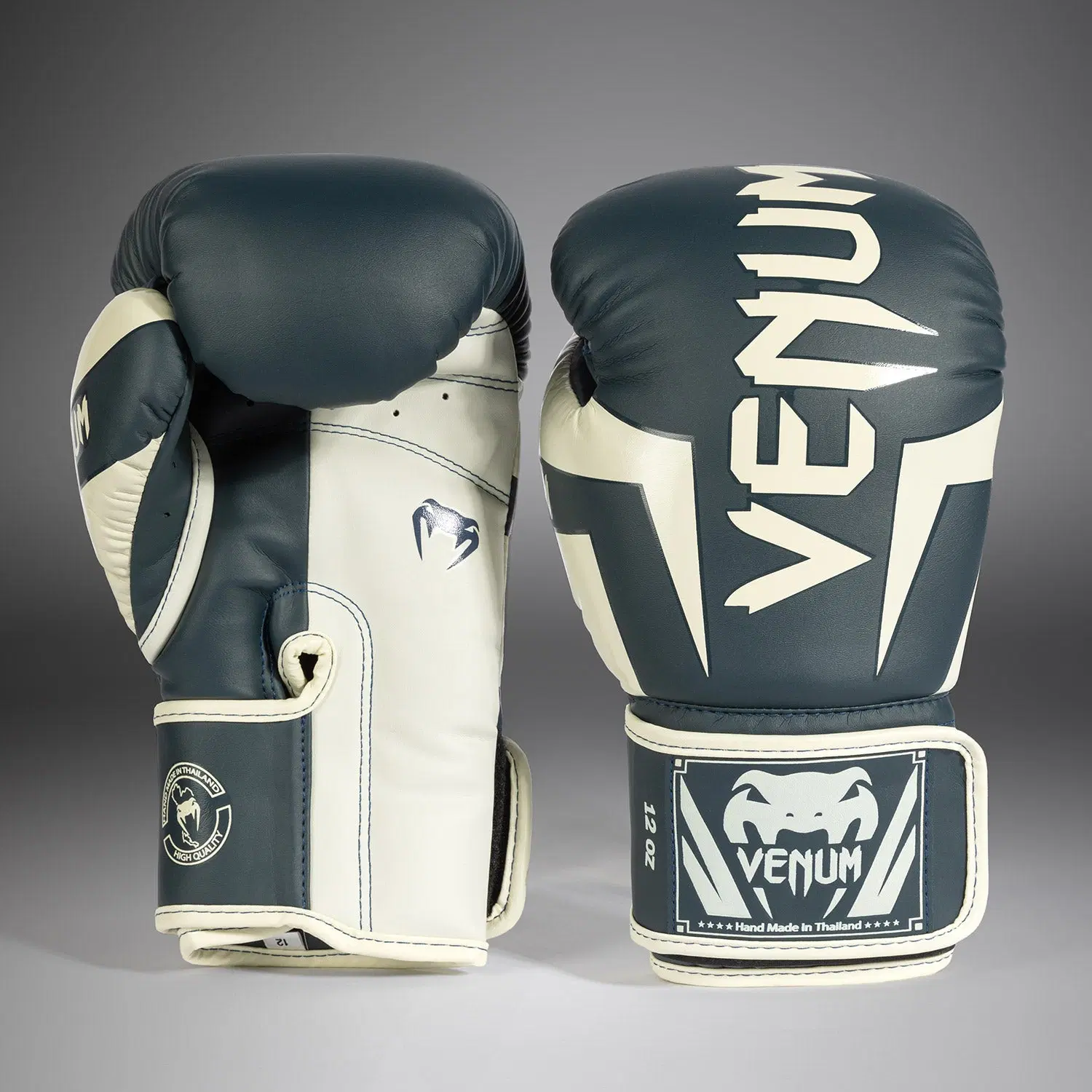 Venum Elite Boxing Gloves - White/Navy Blue преден изглед