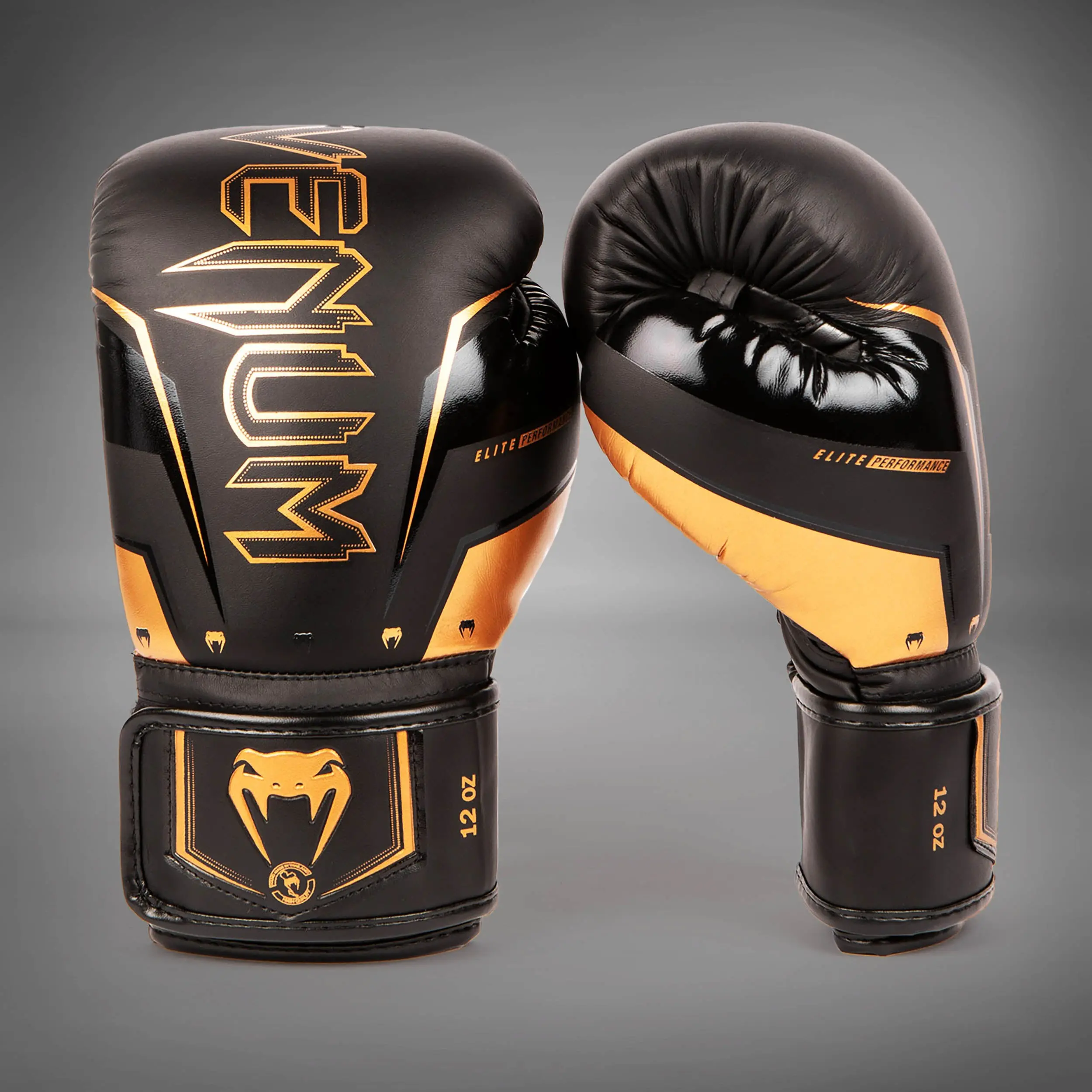 Venum Elite Evo Boxing Gloves - Black/Bronze, страничен изглед