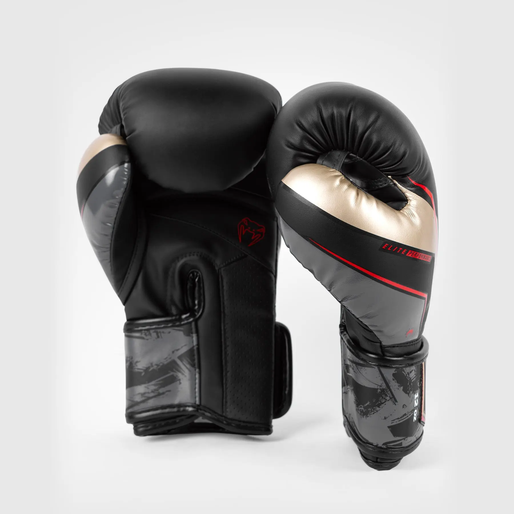 Venum Elite Evo Boxing Gloves - Black/Gold/Red вид отстрани