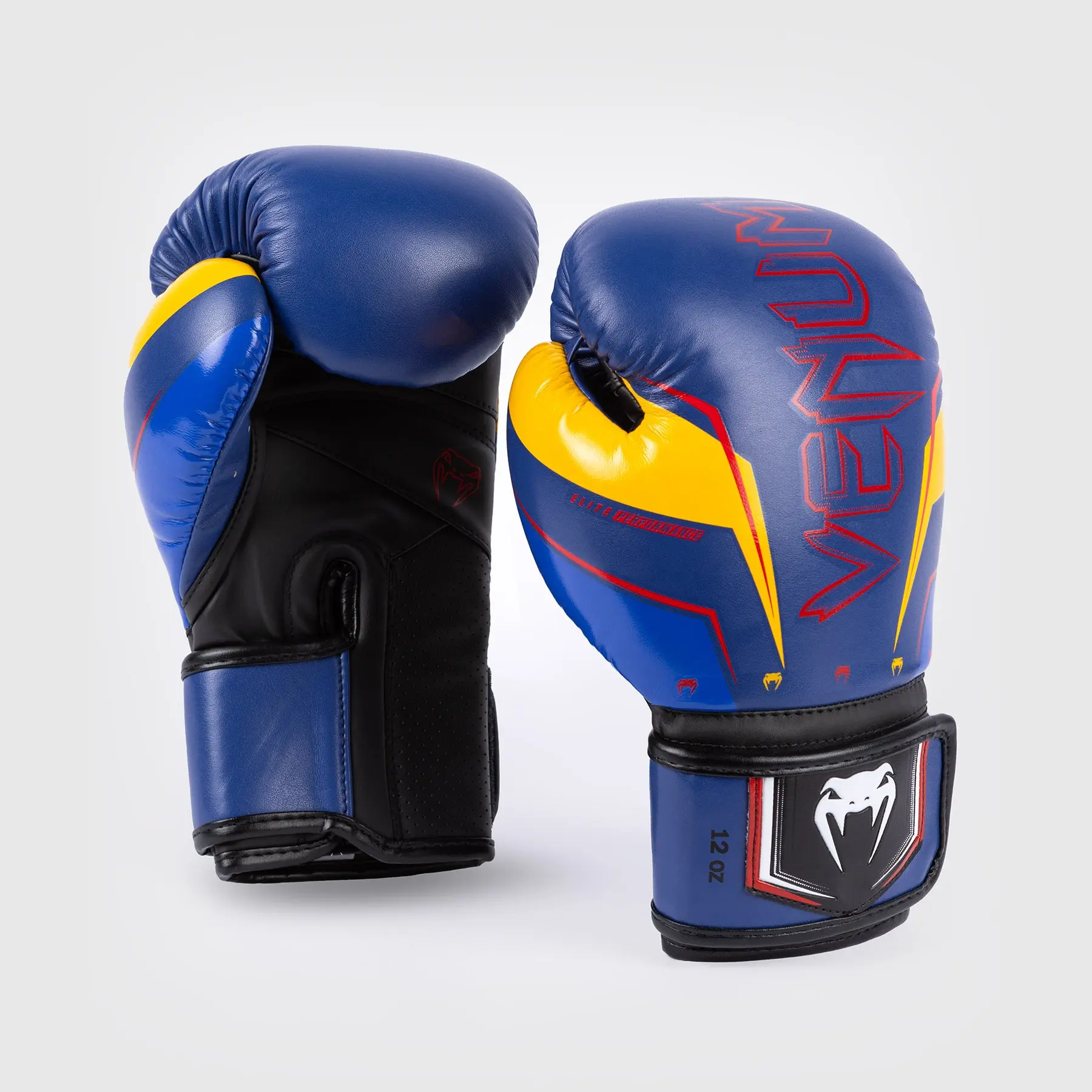 Venum Elite Evo Boxing Gloves - Blue/Yellow преден изглед