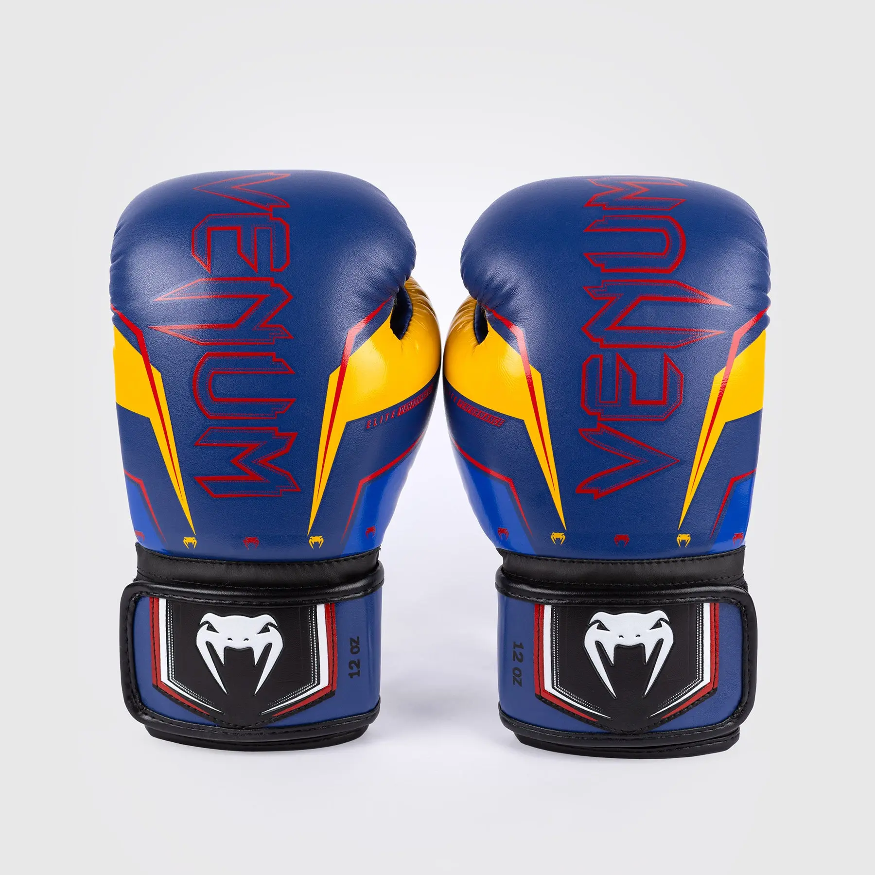 Venum Elite Evo Boxing Gloves - Blue/Yellow преден изглед