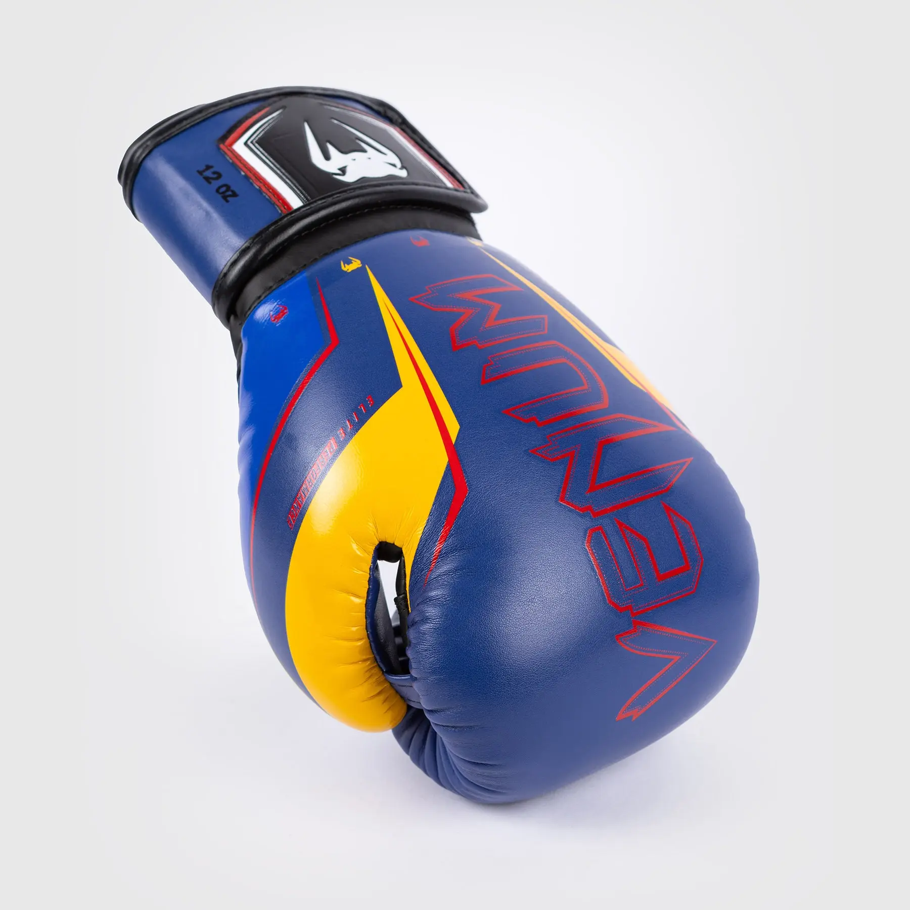 Venum Elite Evo Boxing Gloves - Blue/Yellow изглед отстрани