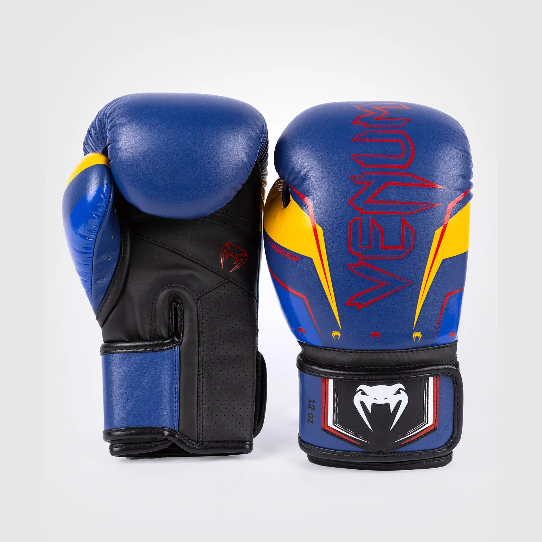 Venum Elite Evo Boxing Gloves - Blue/Yellow преден изглед