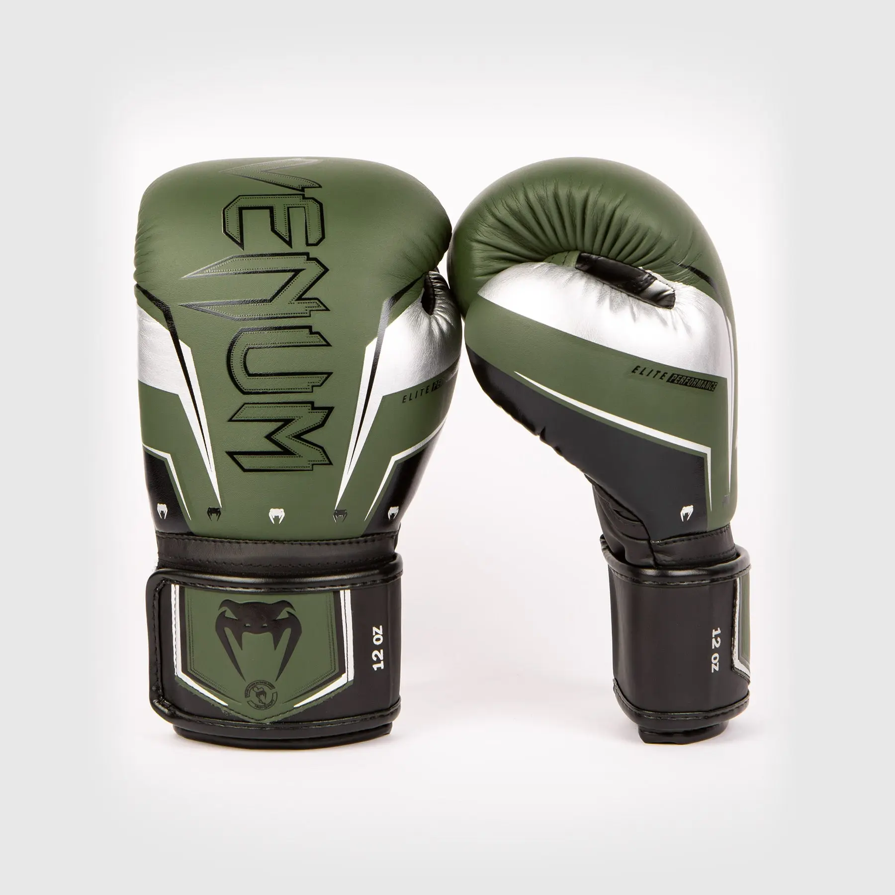 Venum Elite Evo Boxing Gloves - Khaki/Silver преден изглед