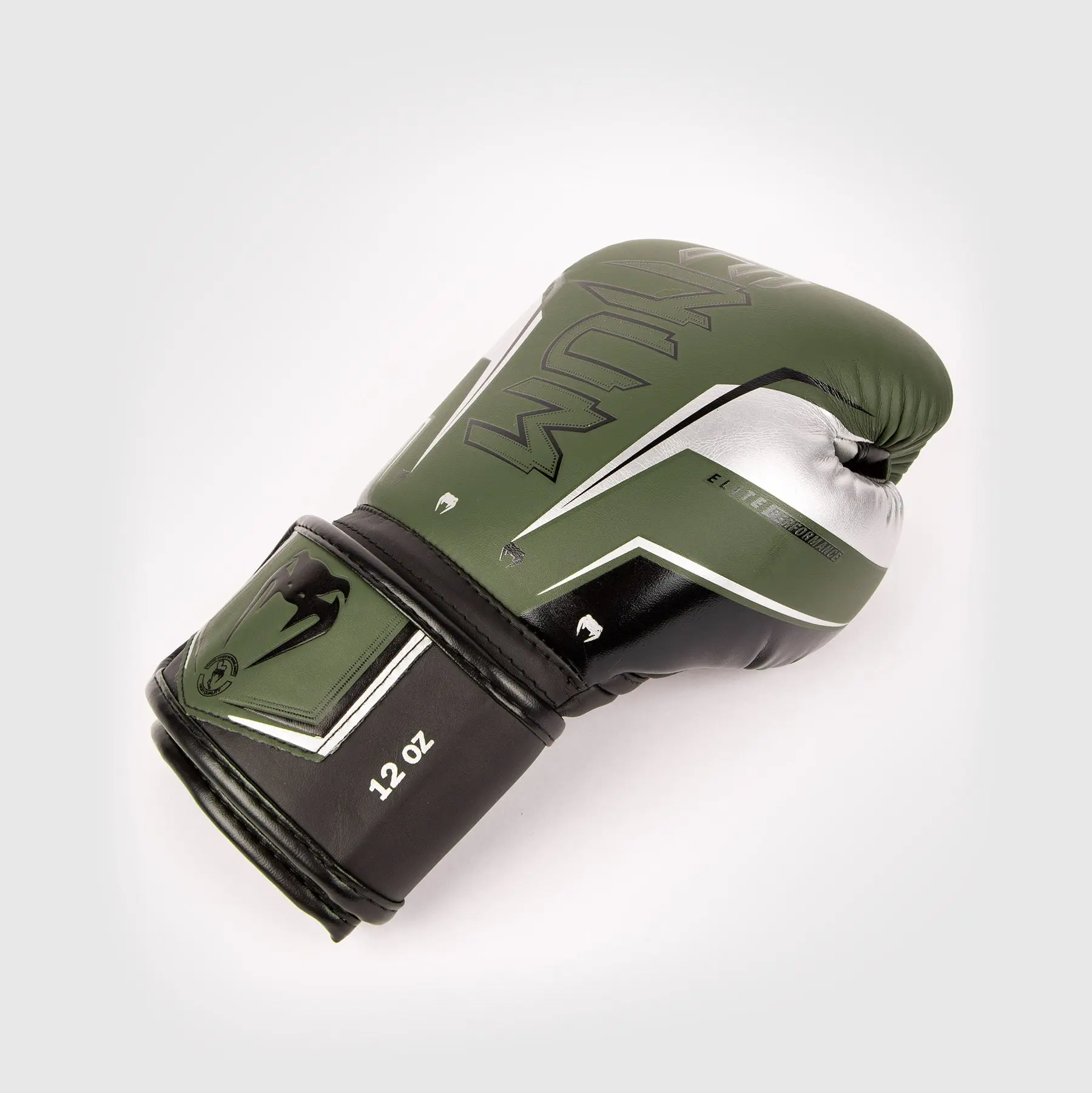 Venum Elite Evo Boxing Gloves - Khaki/Silver страничен изглед