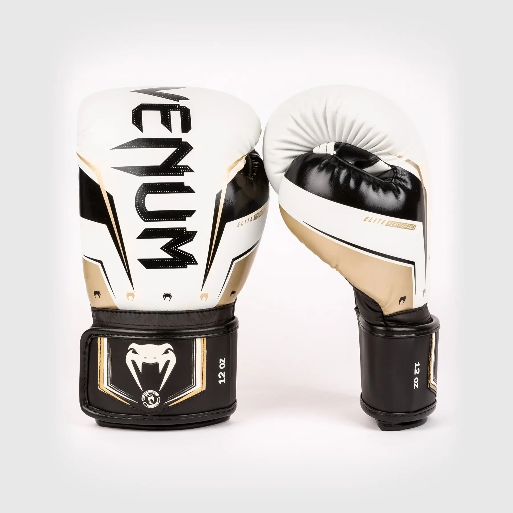 Venum Elite Evo Boxing Gloves - White/Gold страничен изглед