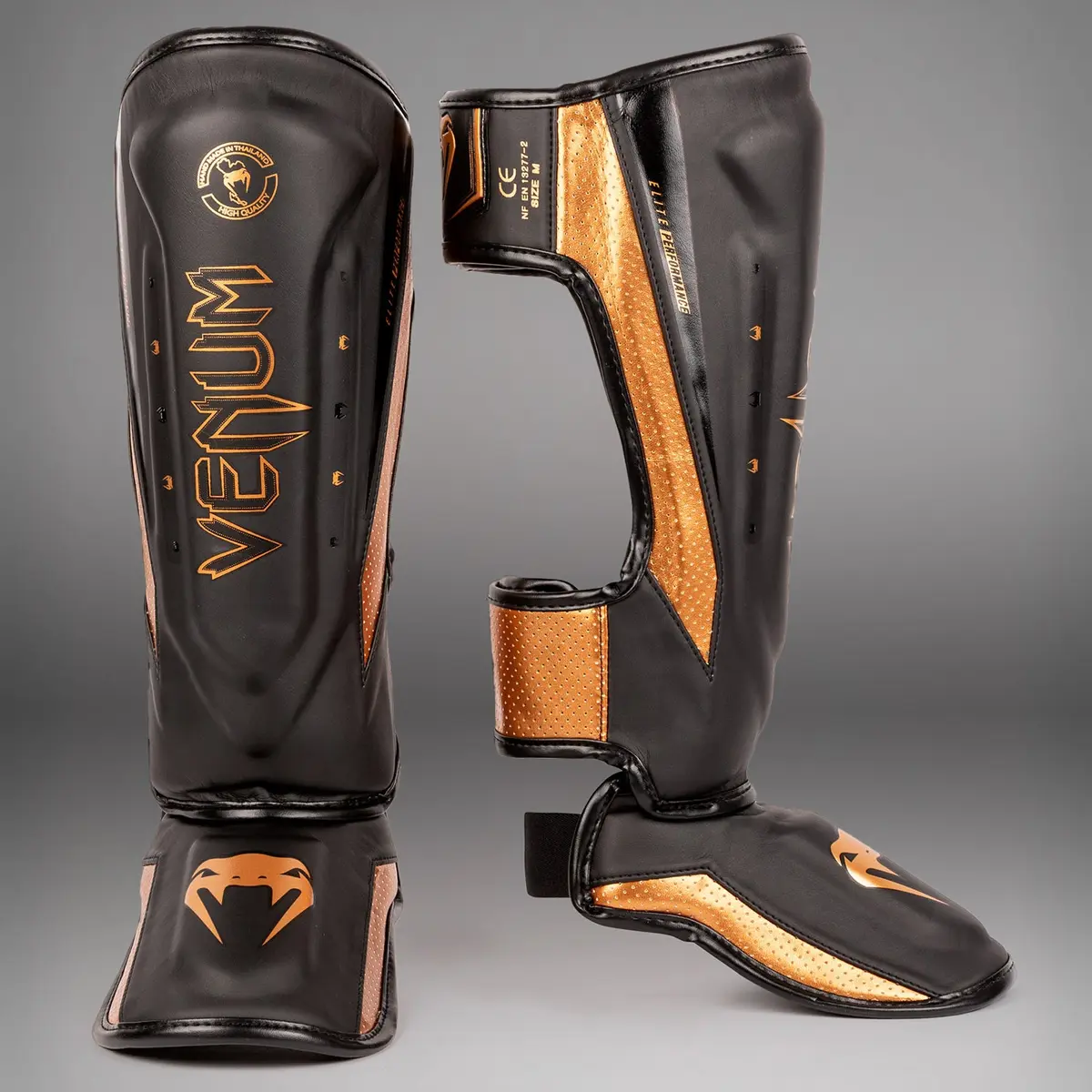 Venum Elite Evo Shinguards - Black/Bronze преден изглед